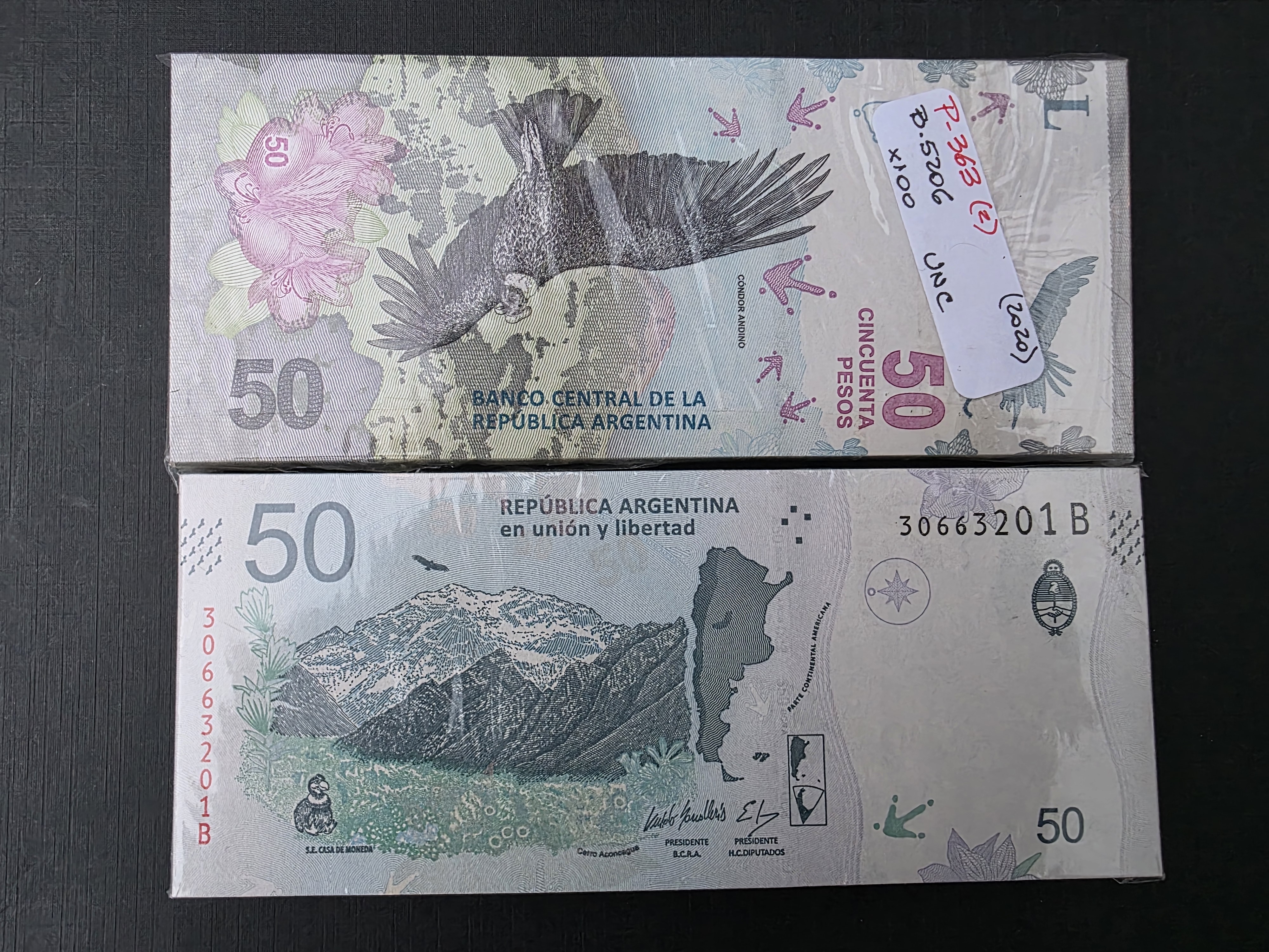 Argentina – 50 Pesos “Cóndor Andino” (2020) – Pick 363 (2) - Bundle (100 pcs)