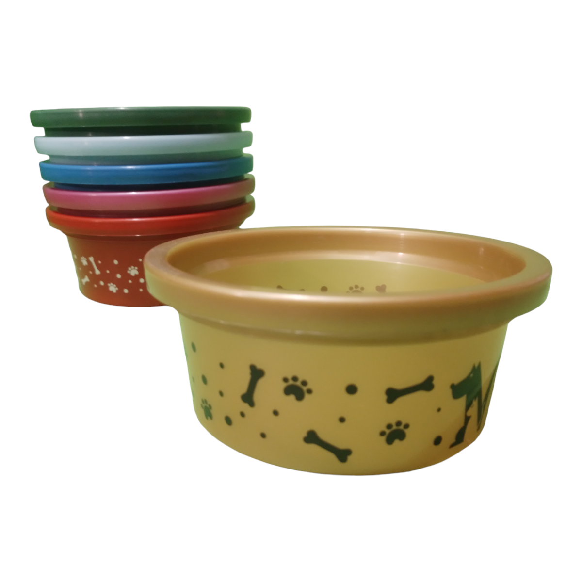 Comedero / Bebedero Mostaza Con Estampado