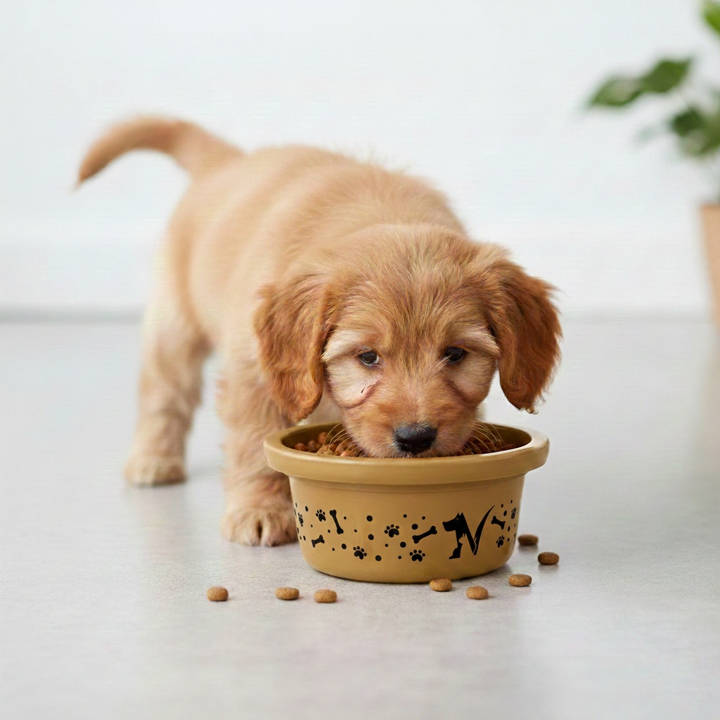 Comedero / Bebedero Mostaza Con Estampado