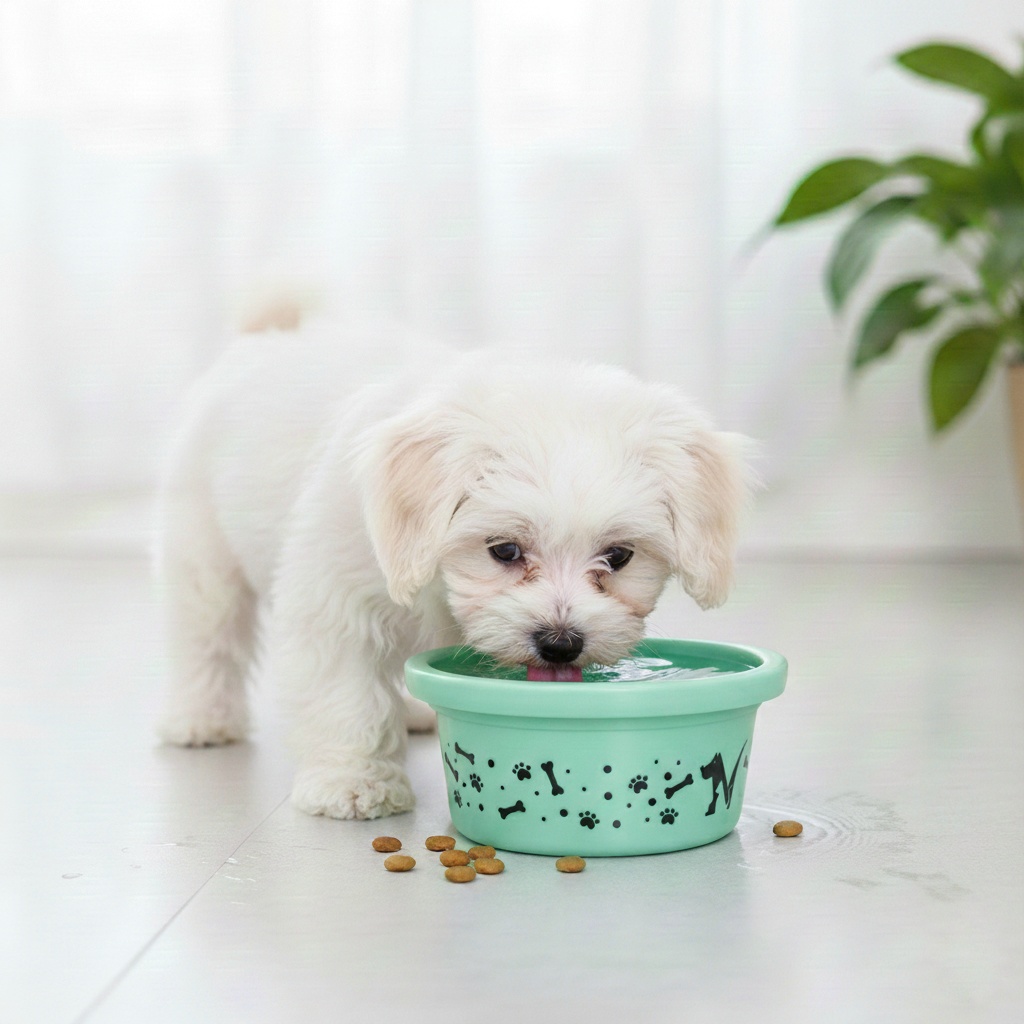 Comedero/Bebedero Celeste Con Estampado