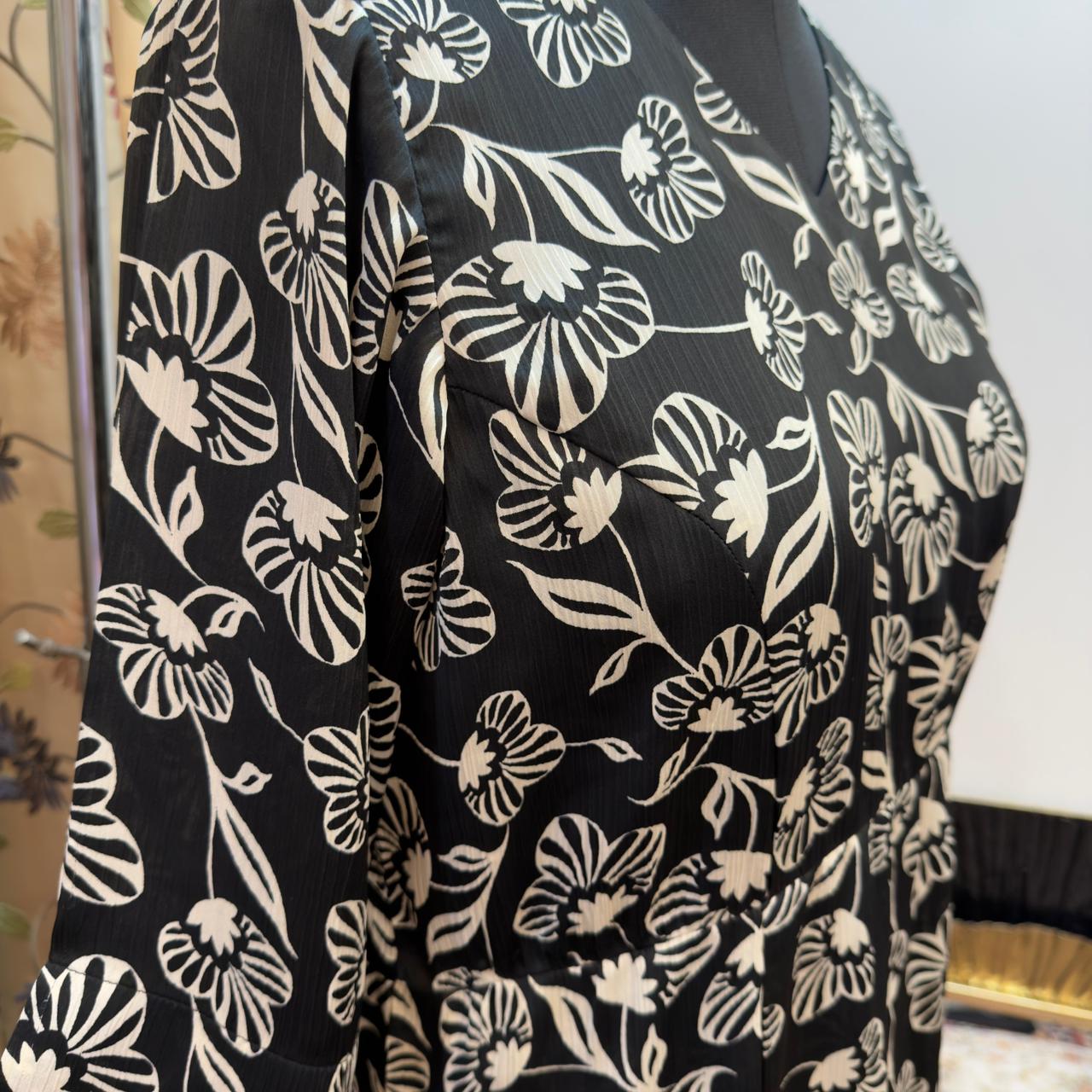 Black Floral Satin Silk dress