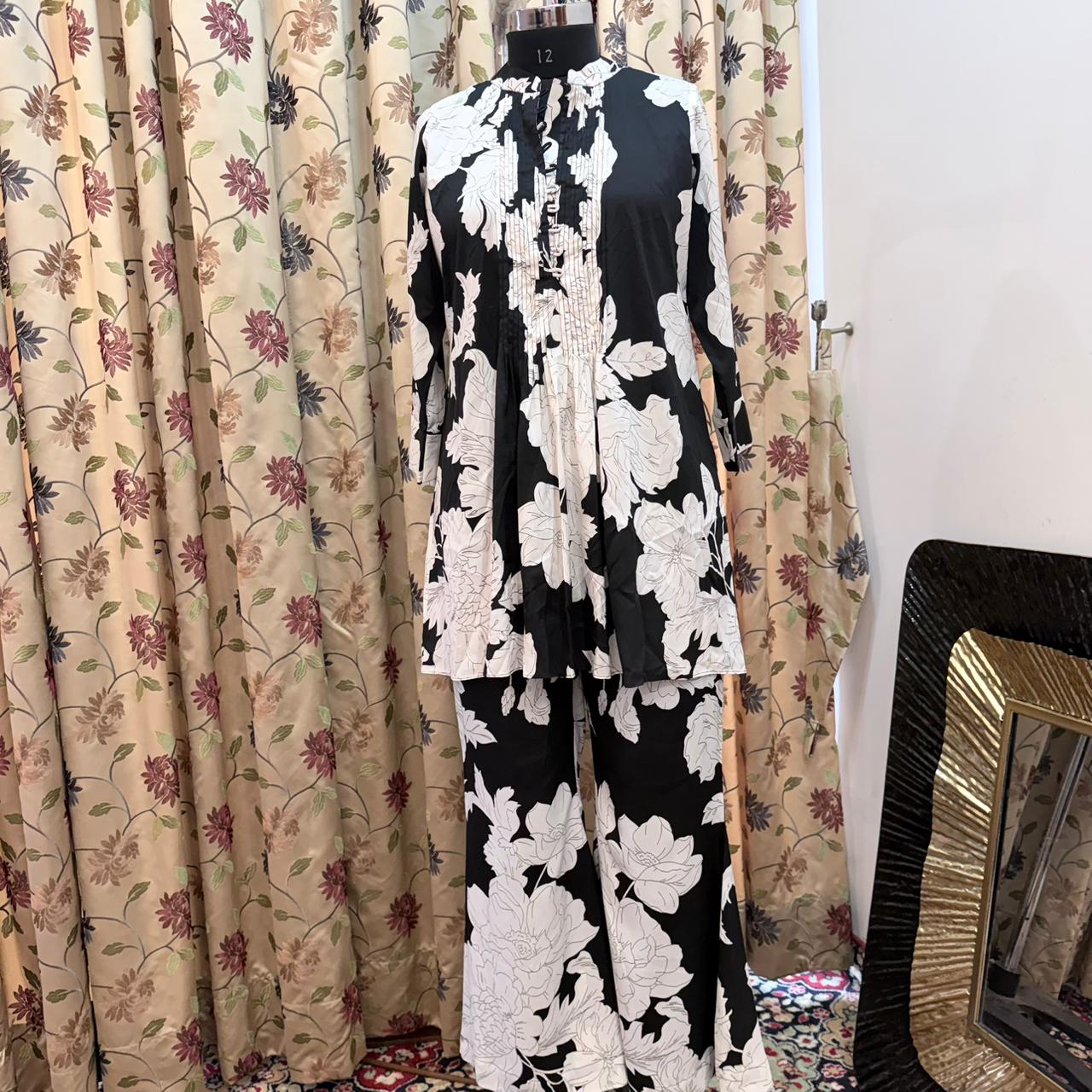 Black & White Floral Printed Crepe set