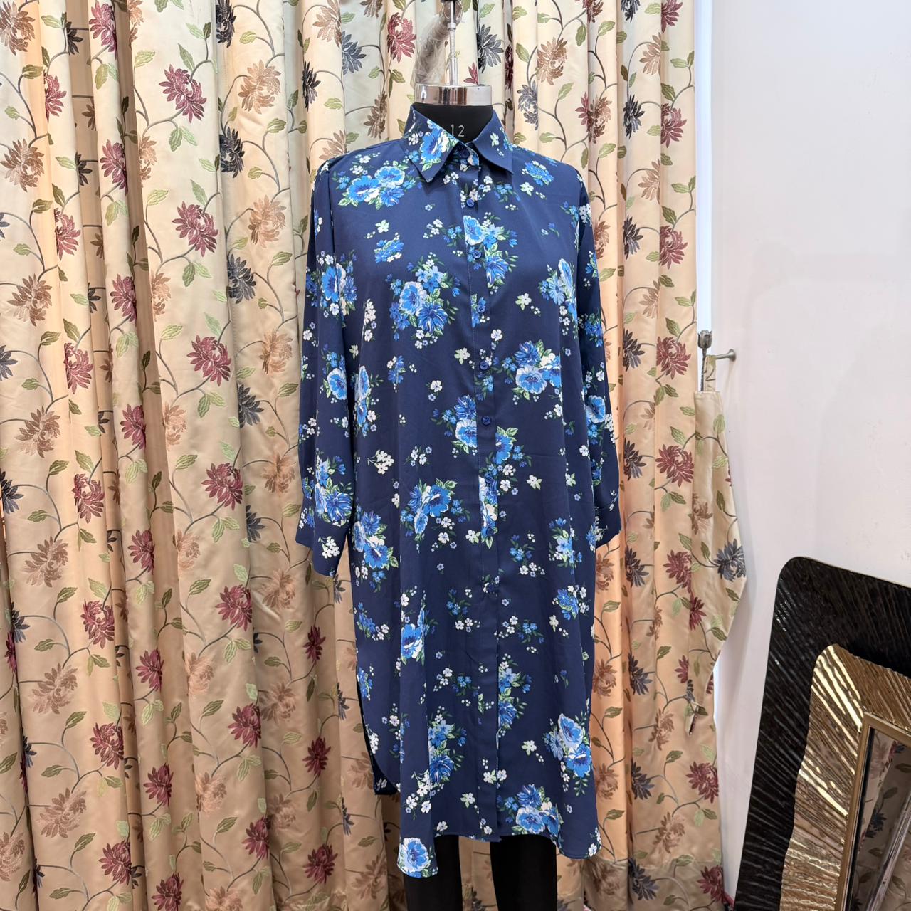 Blue Floral Printed Crepe set