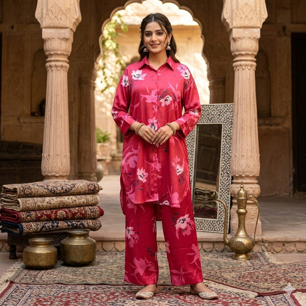 Pink Floral Satin silk dress