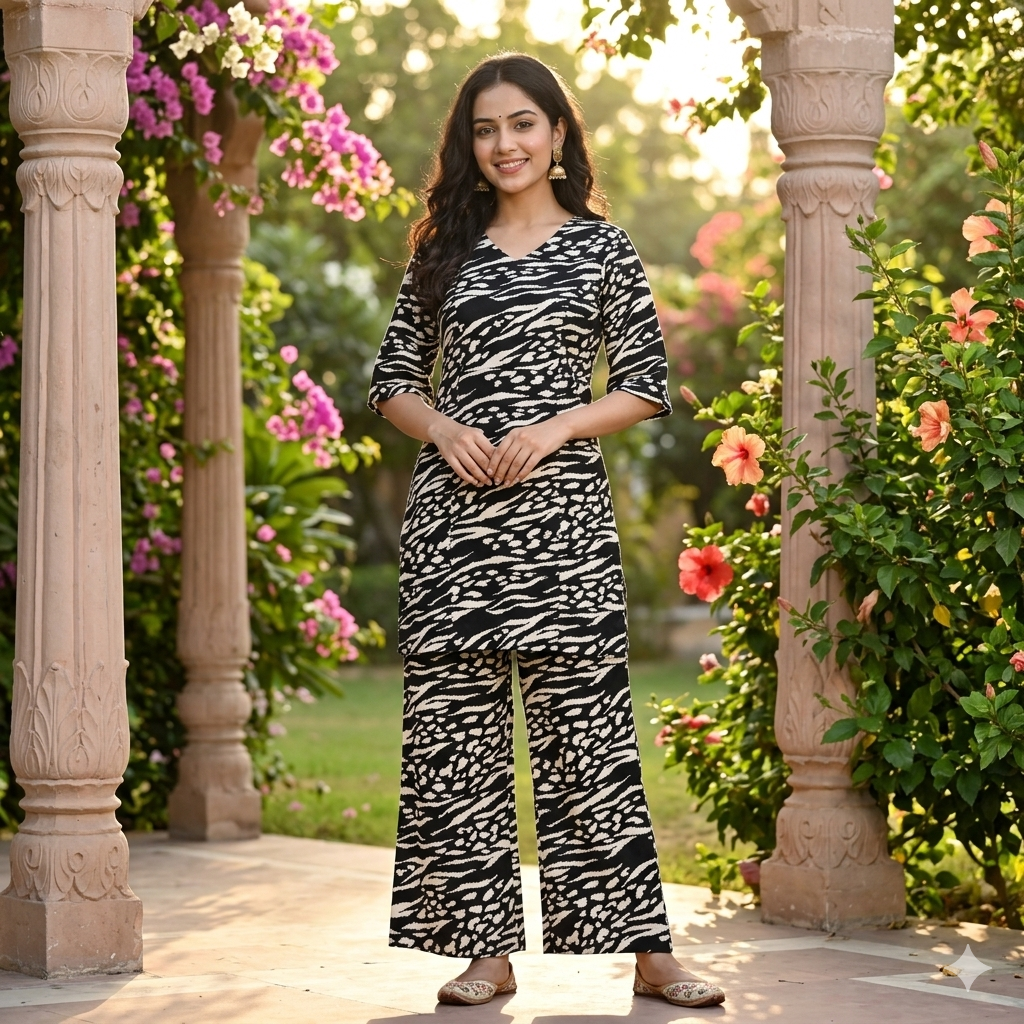 Black & White Printed Crepe Set