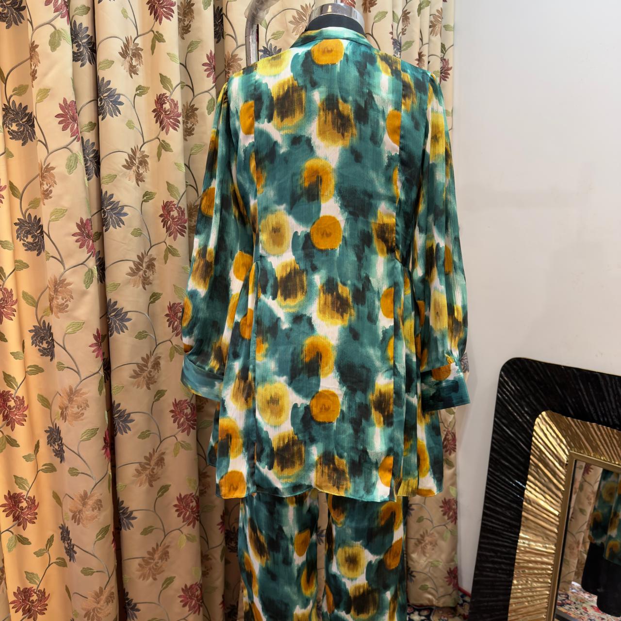 Printed Satin silk Kurti Set