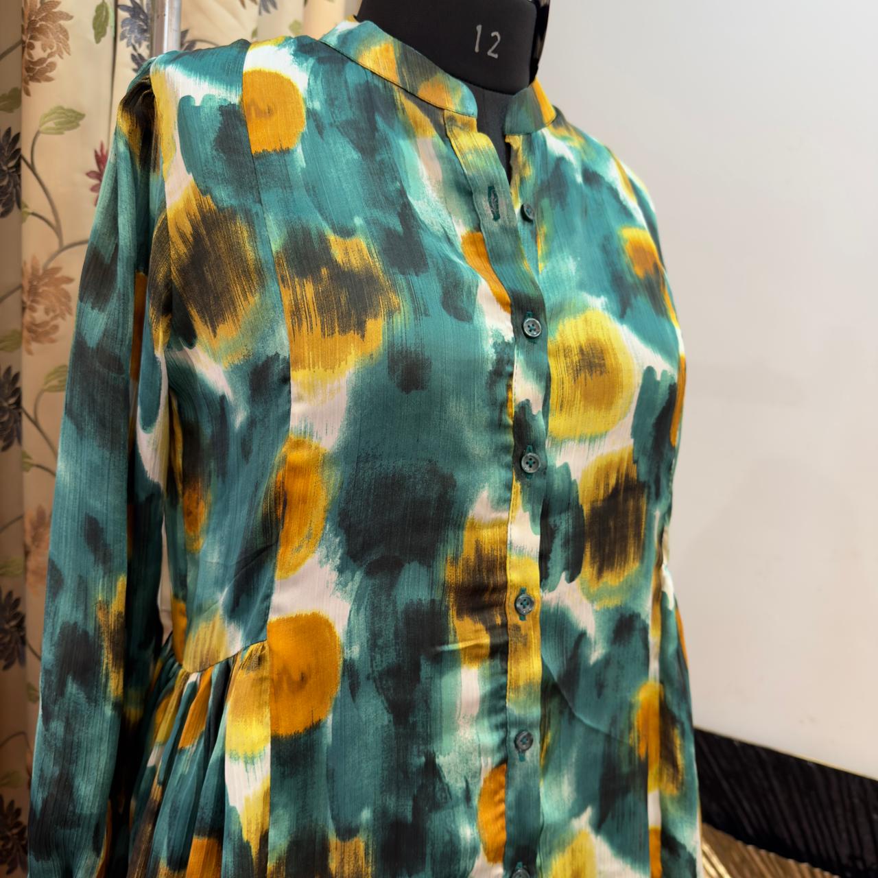 Printed Satin silk Kurti Set