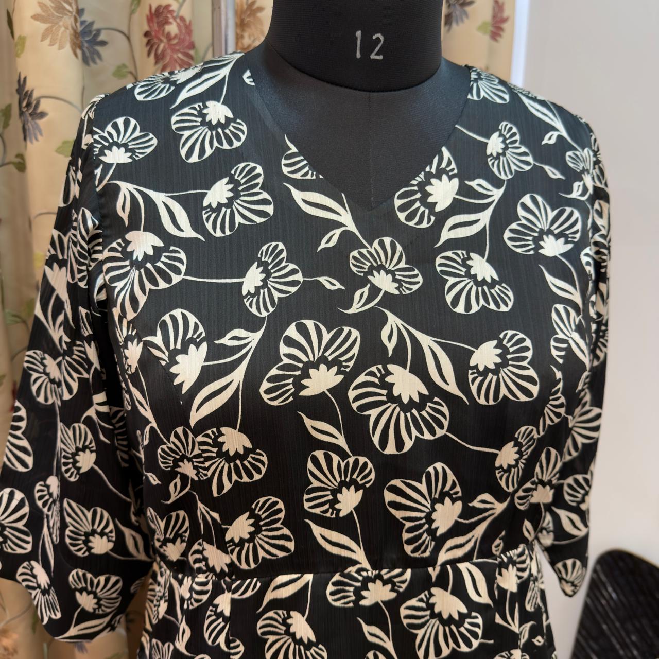 Black Floral Satin Silk dress