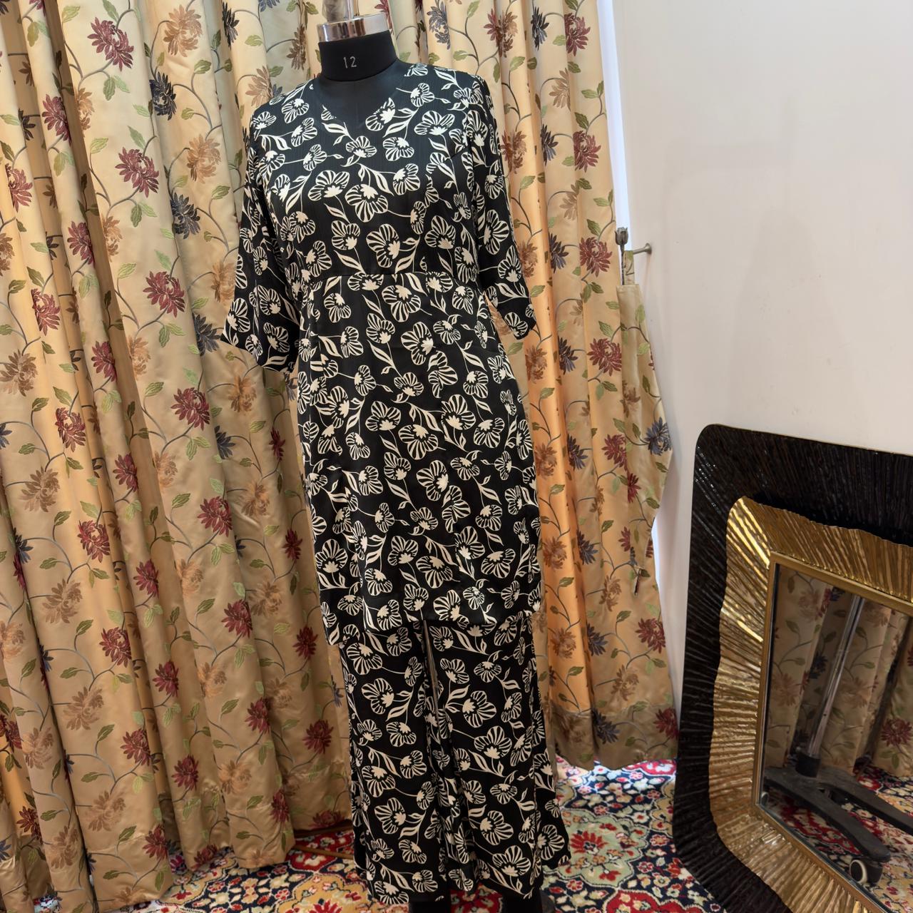 Black Floral Satin Silk dress