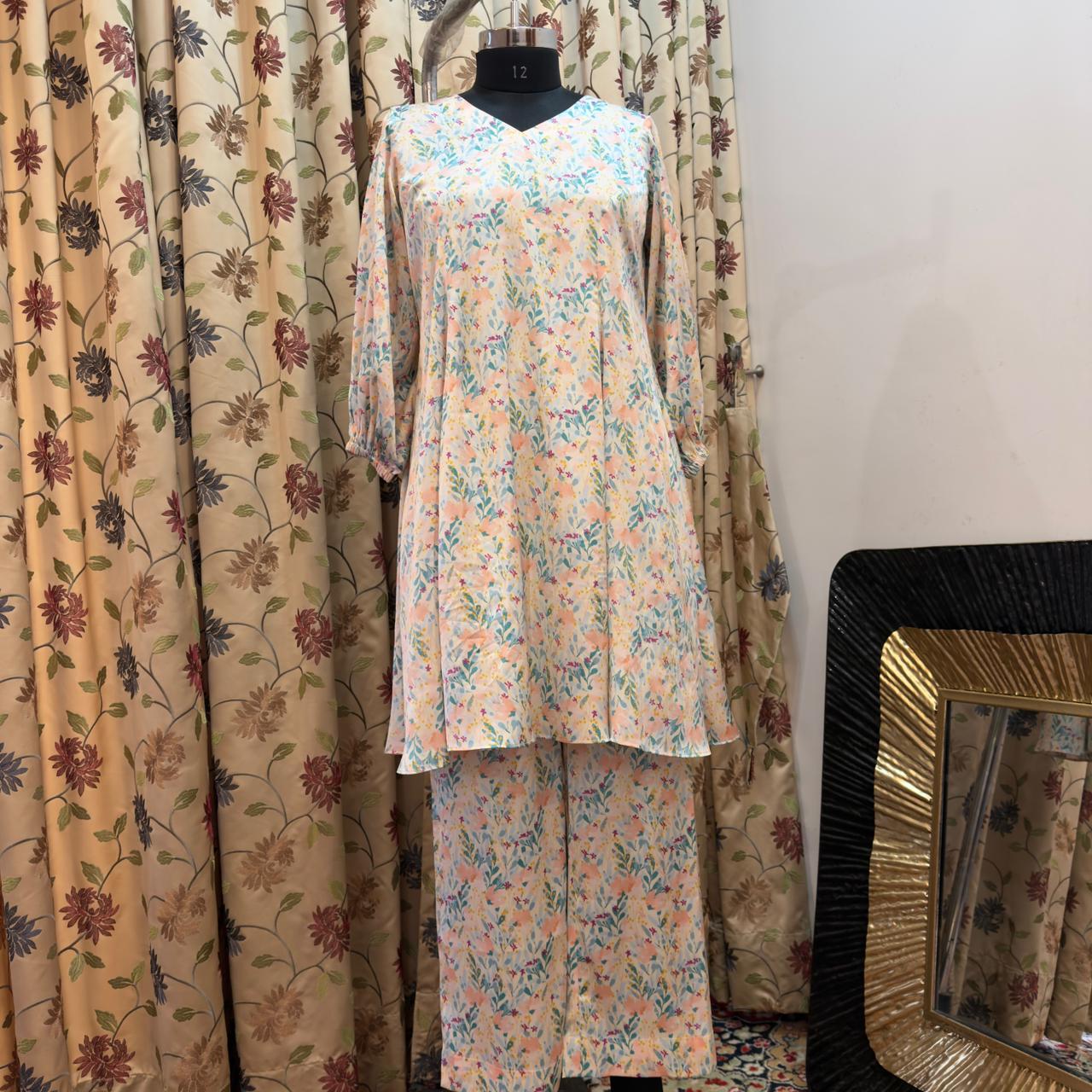 Floral Printed Satin silk Set