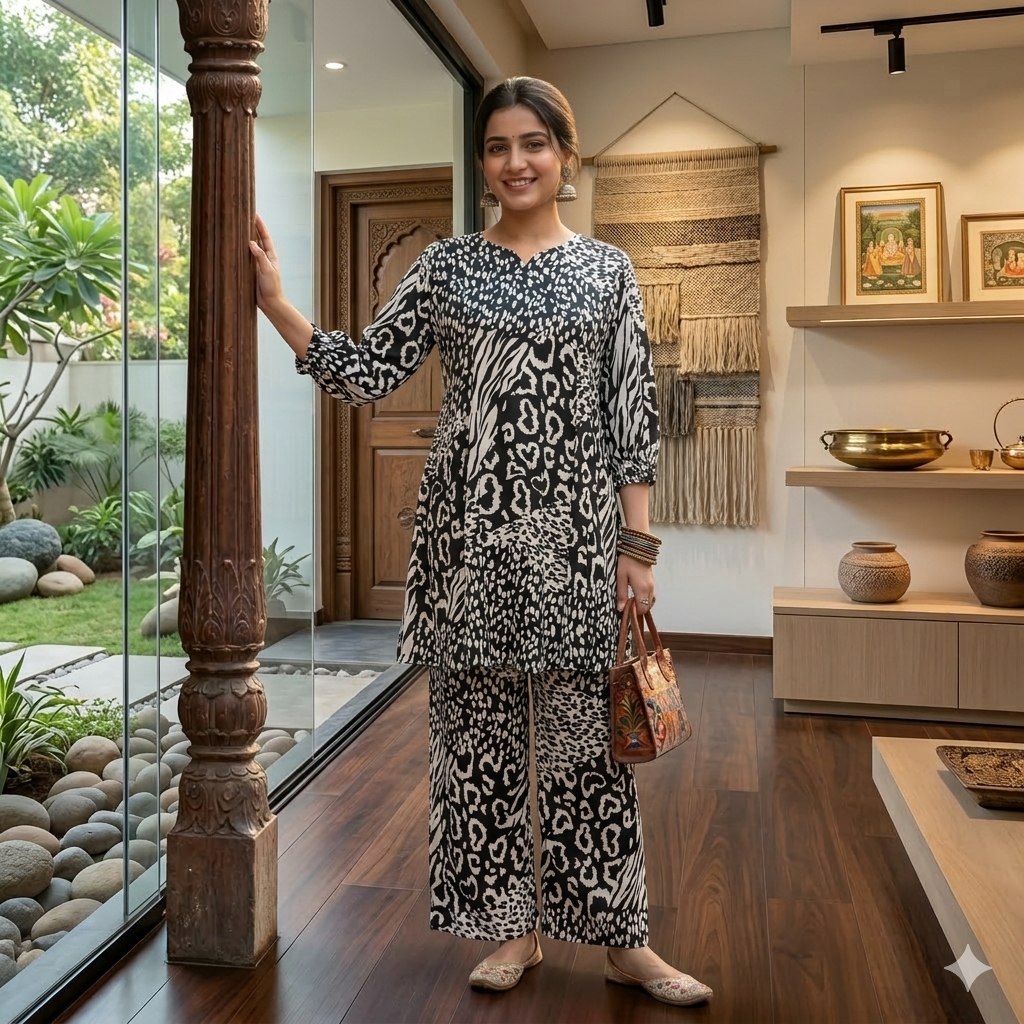 Prined Satin silk set