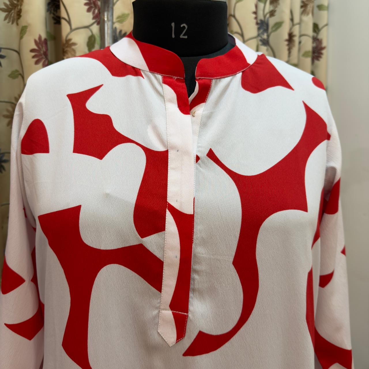 Red & White Abstract Printed Crepe set