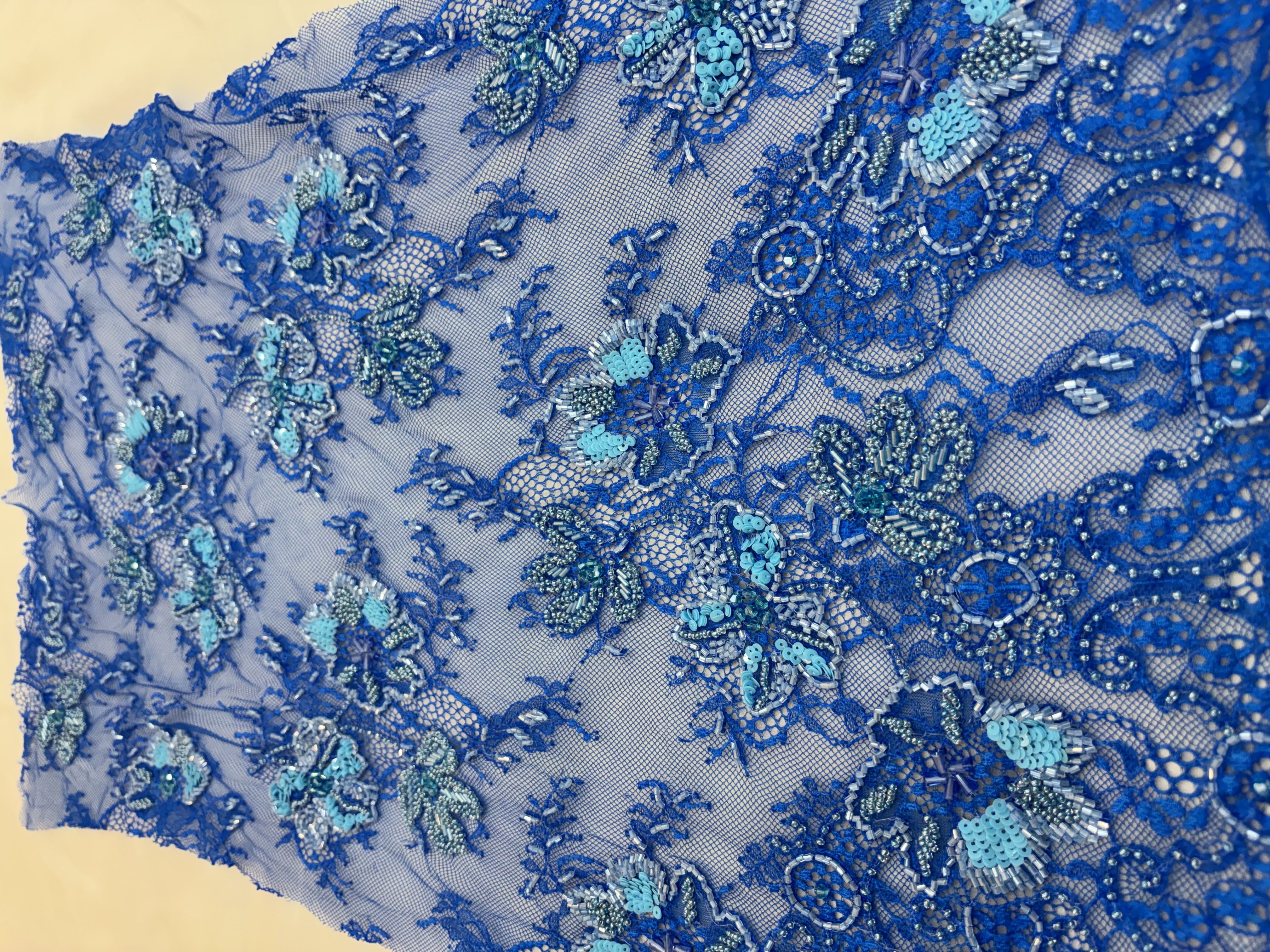 Blue Embroidered Lace Fabric