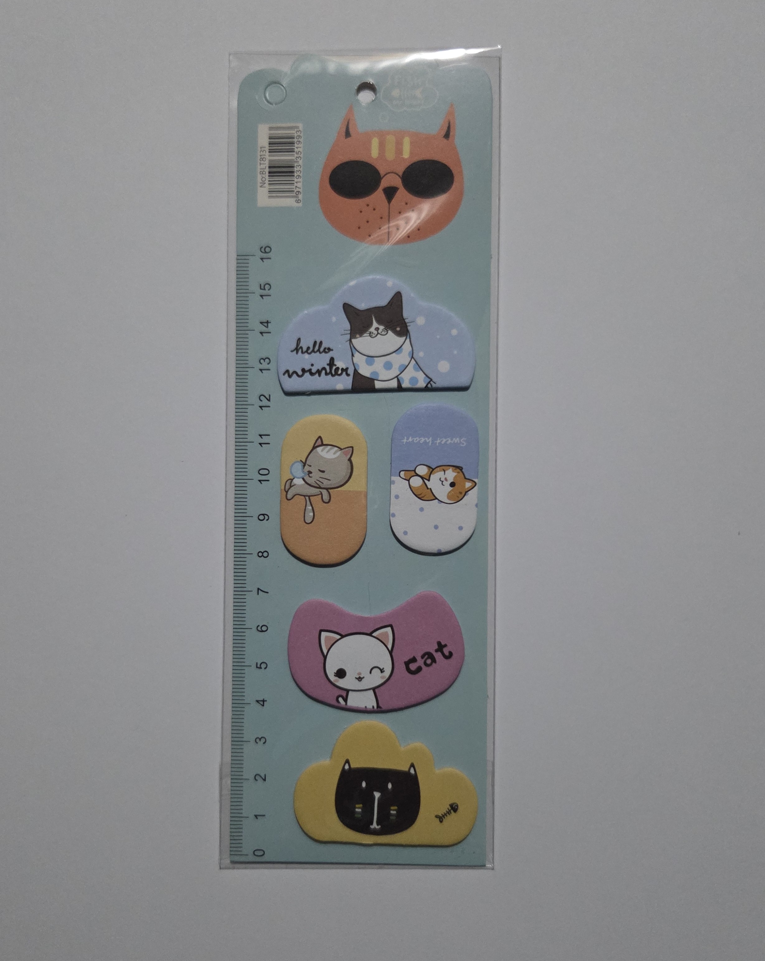 Reglas y marcadores adhesivos de gatitos y pandas