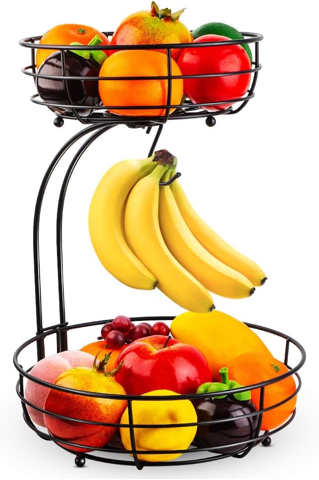 Two-tier fruit basket with banana hanger