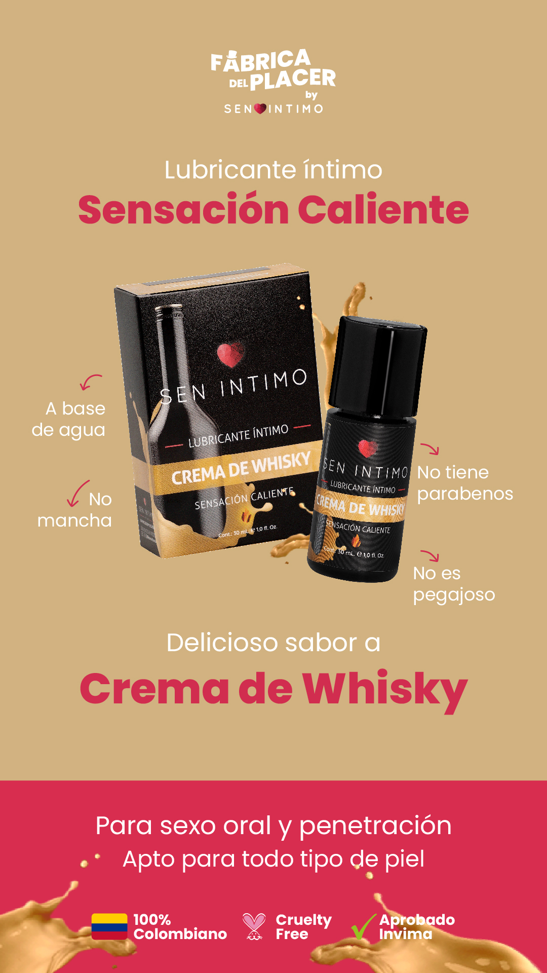 Lubricante Íntimo Crema de Whisky Sensación Caliente x 30 ml Sen Íntimo