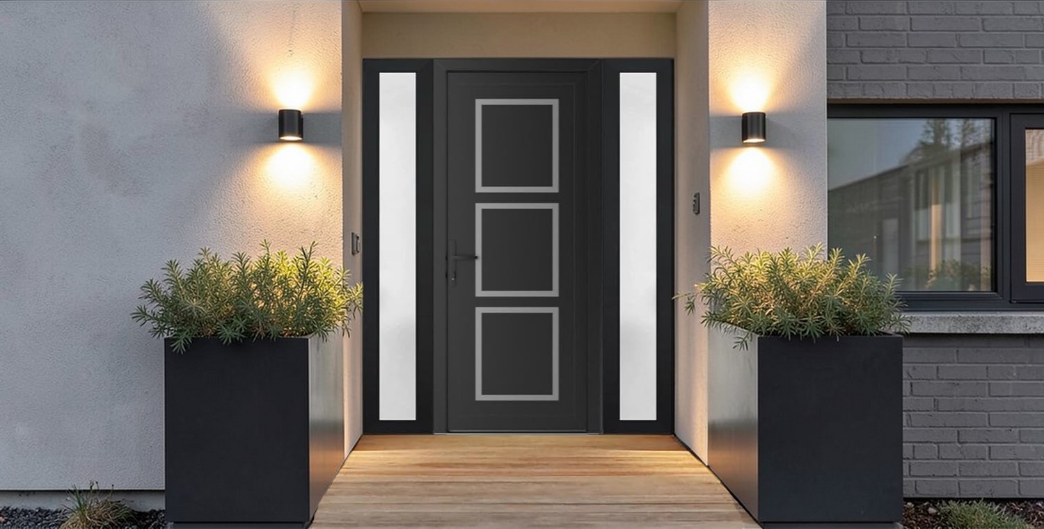 Puerta Premium 601 – Diseño moderno con detalles en acero inoxidable