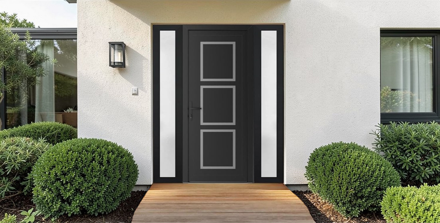 Puerta Premium 601 – Diseño moderno con detalles en acero inoxidable