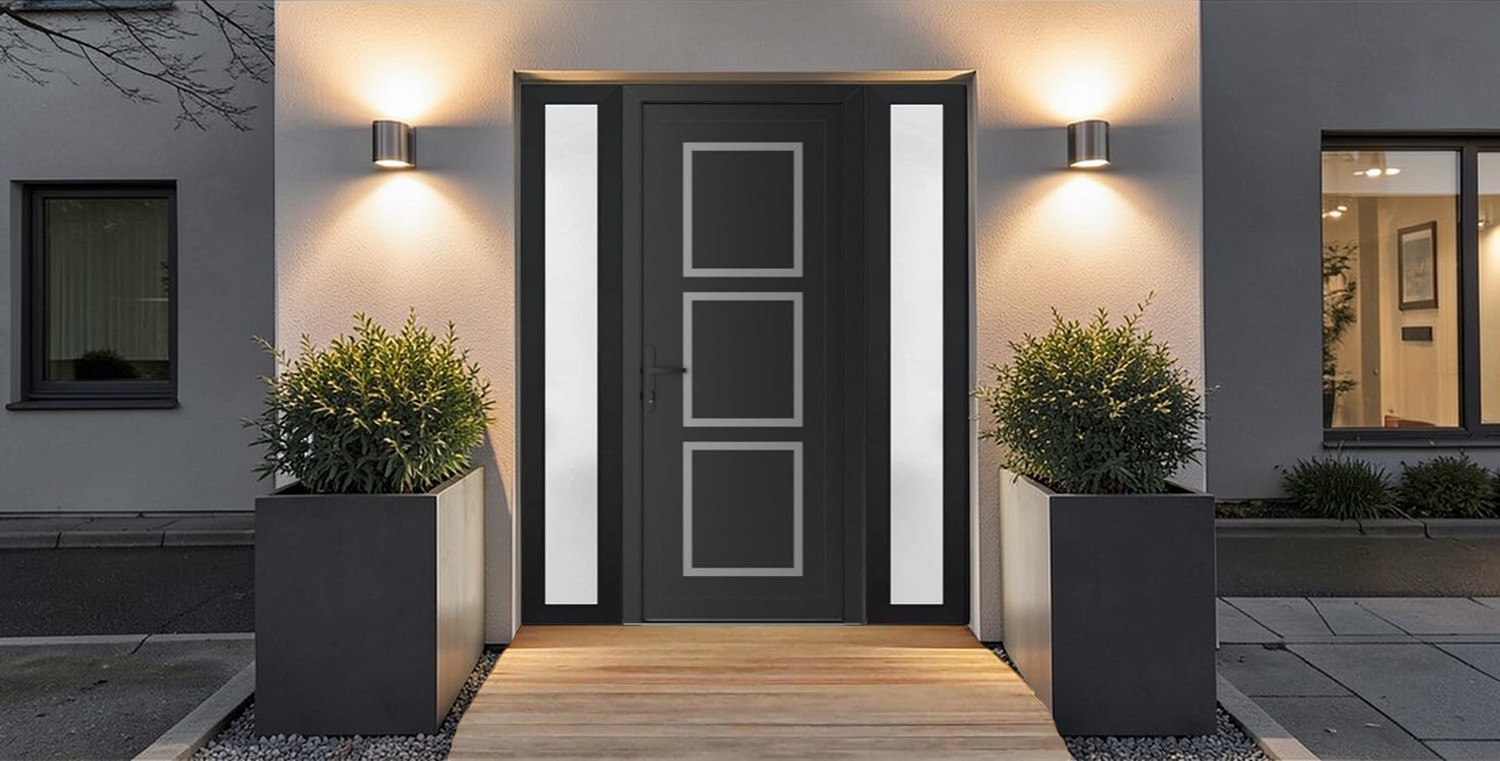 Puerta Premium 601 – Diseño moderno con detalles en acero inoxidable