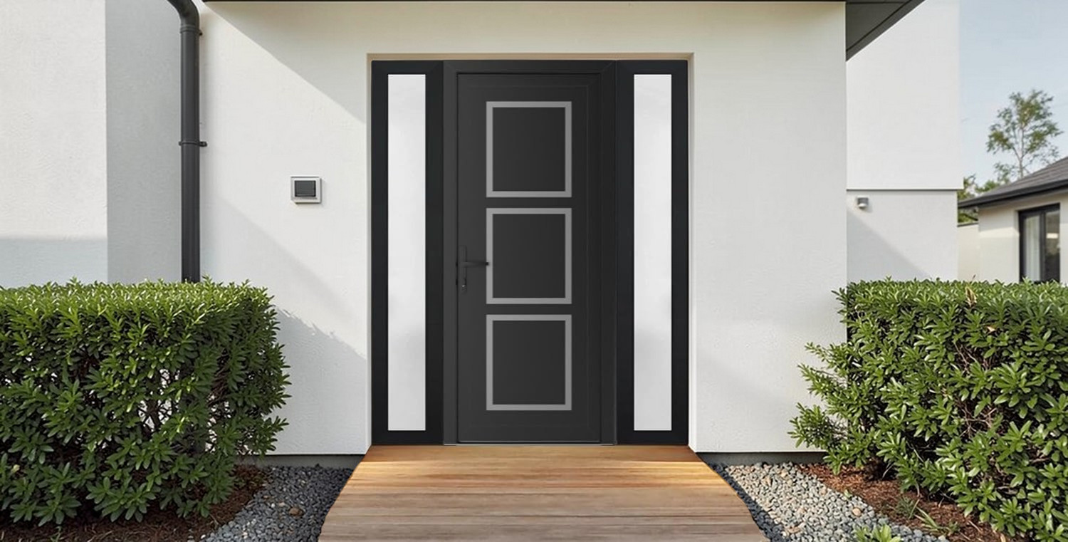 Puerta Premium 601 – Diseño moderno con detalles en acero inoxidable