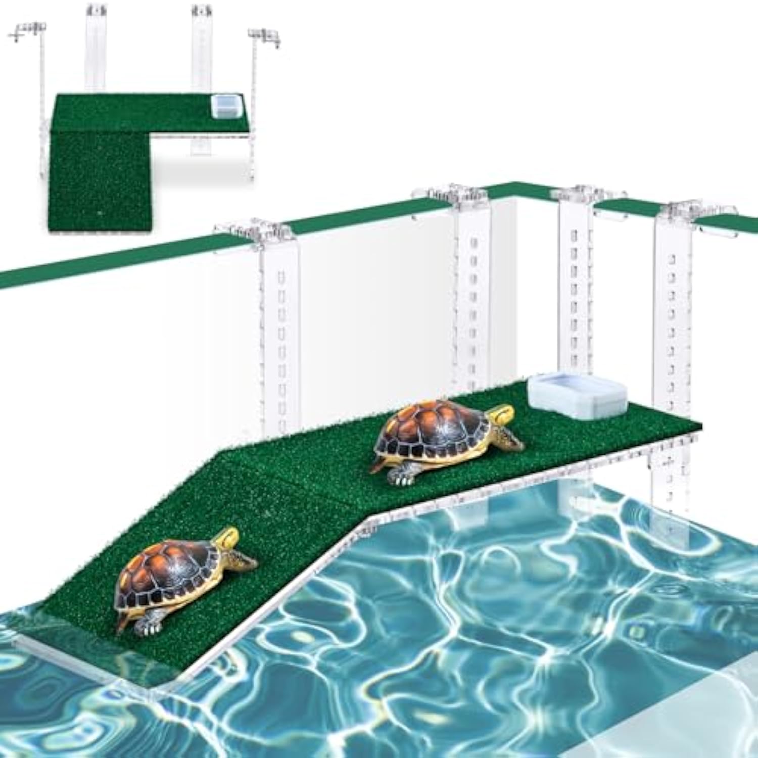 Adjustable Acrylic Turtle Basking Platform with Artificial Grass