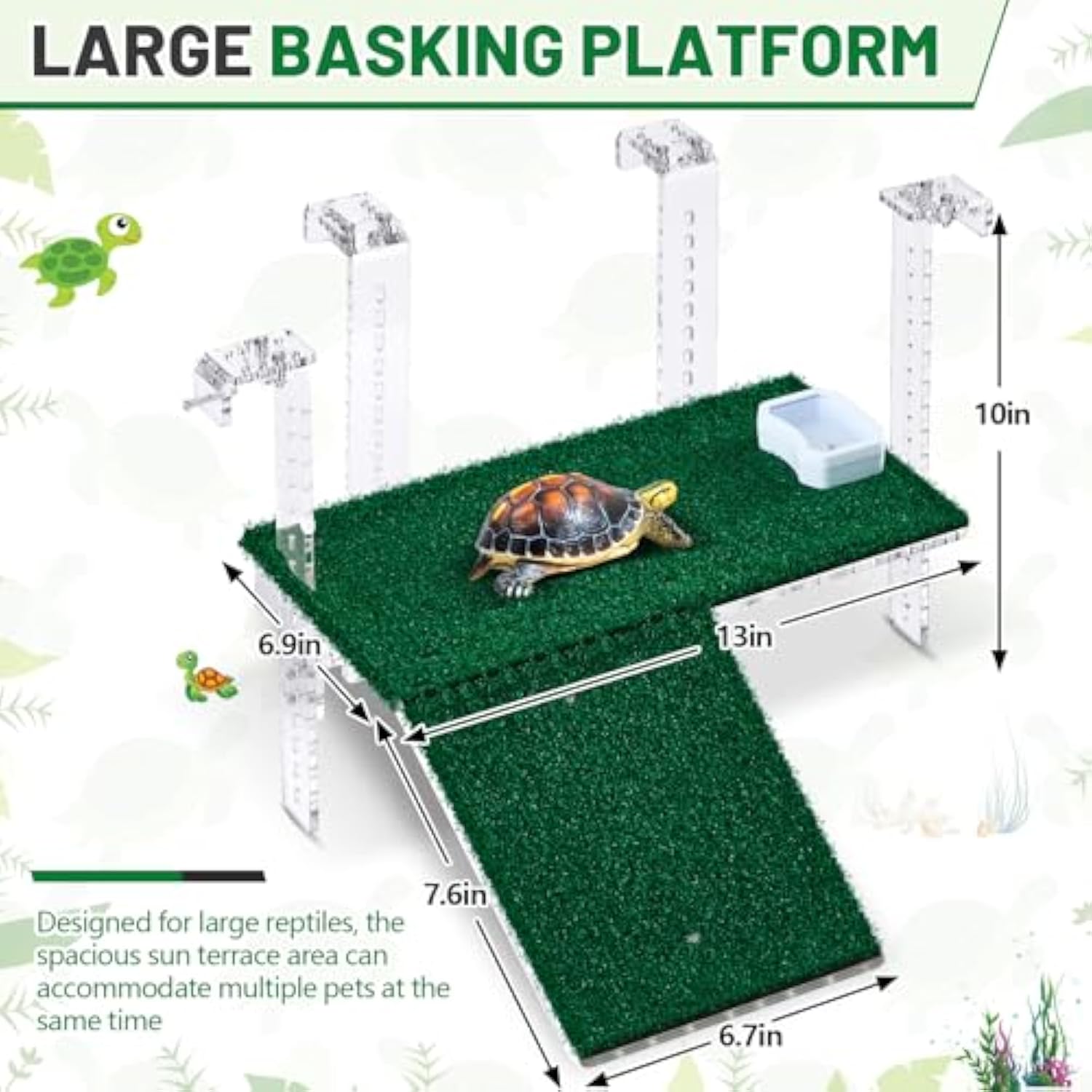 Adjustable Acrylic Turtle Basking Platform with Artificial Grass