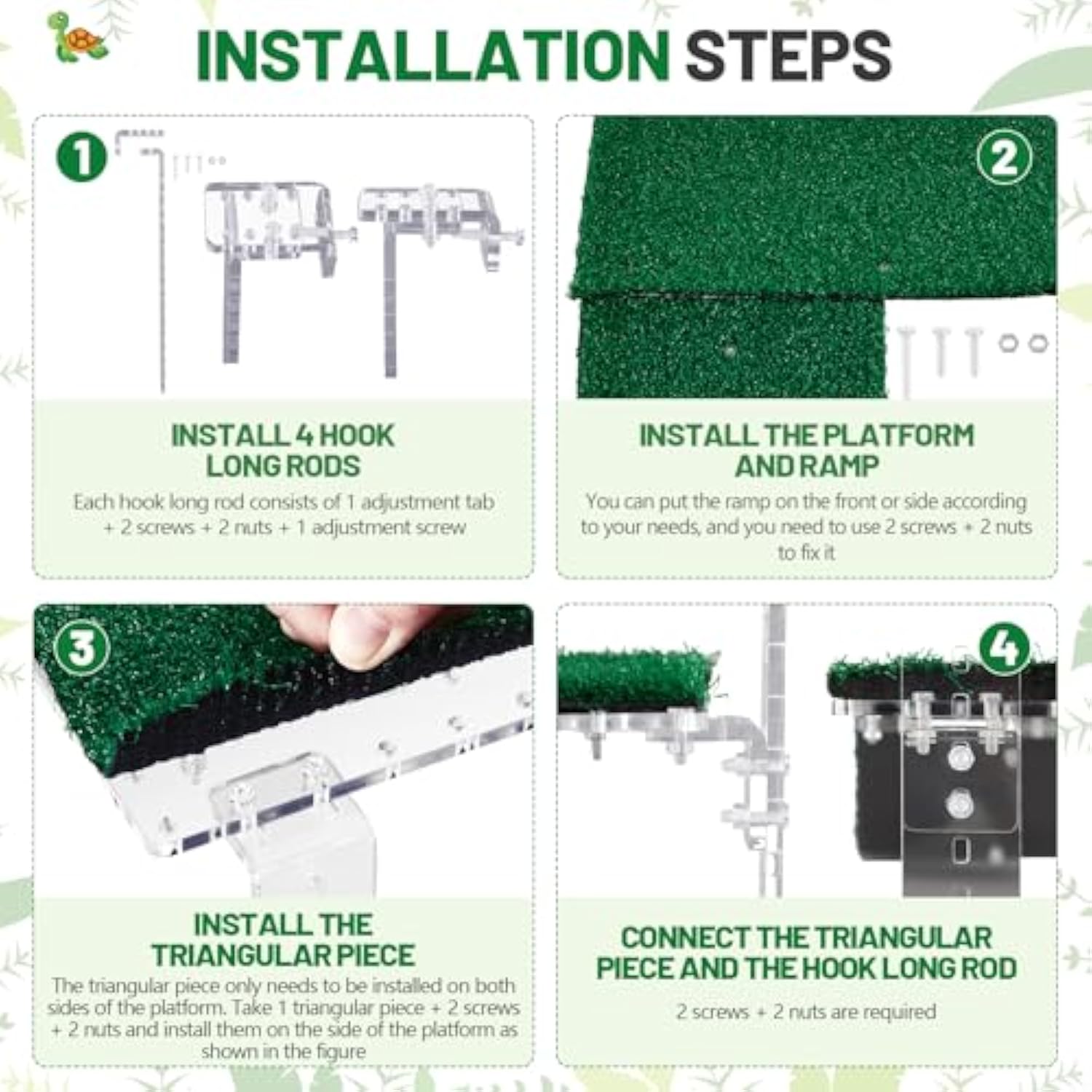 Adjustable Acrylic Turtle Basking Platform with Artificial Grass