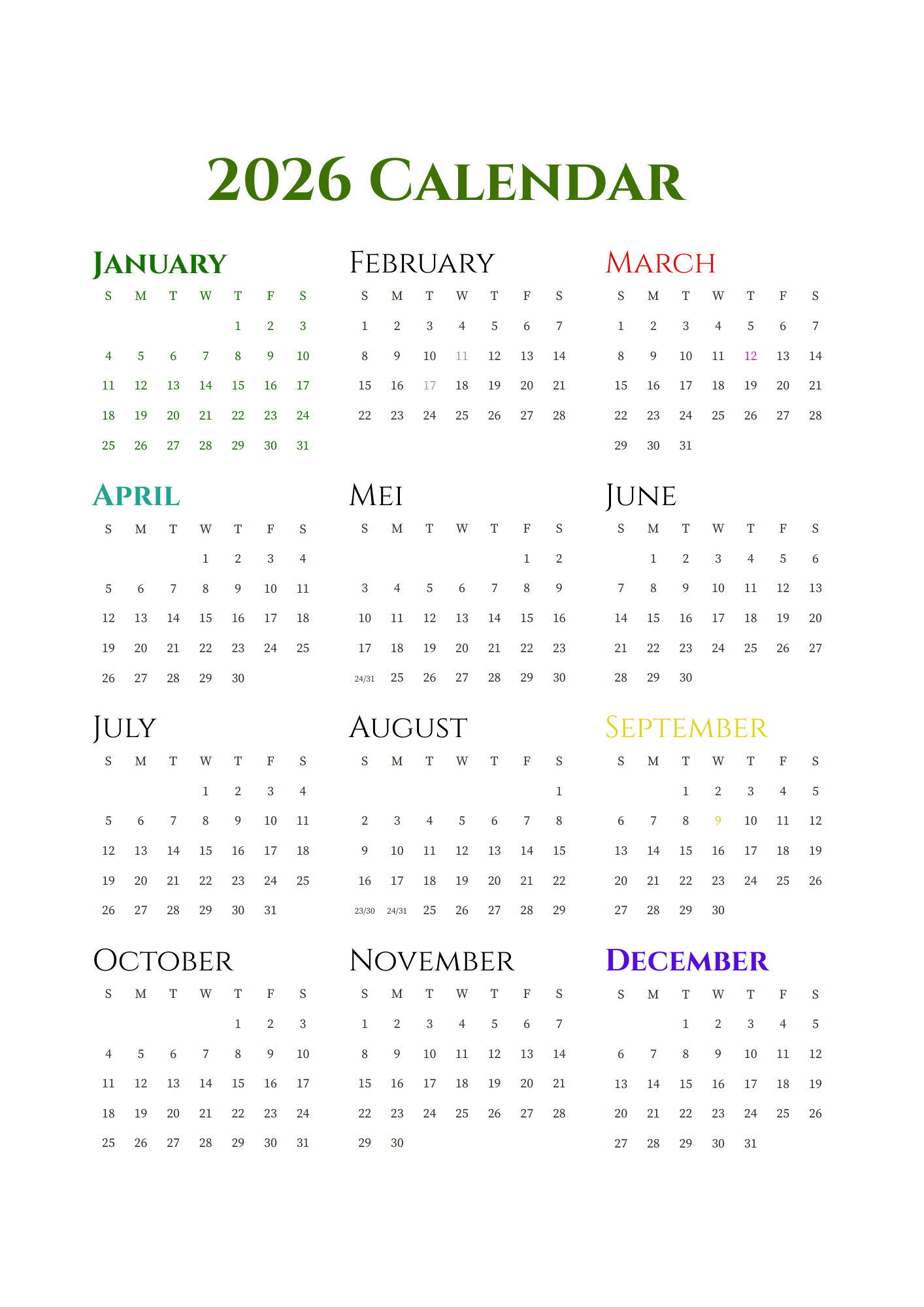 2026 Calendar