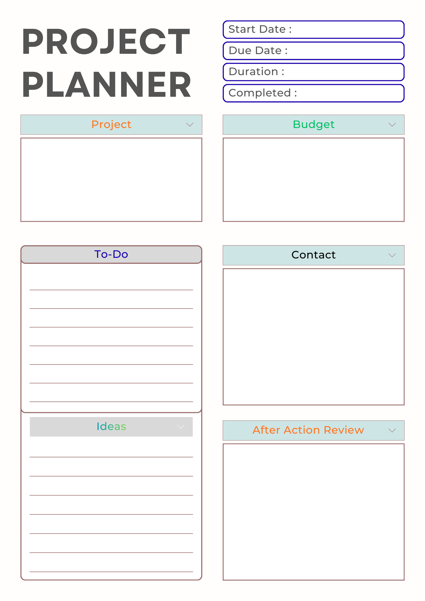 Project Planner Sheet