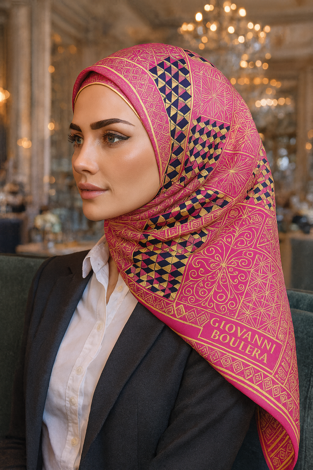 Giovanni Boulvera Desenli İpek Eşarp