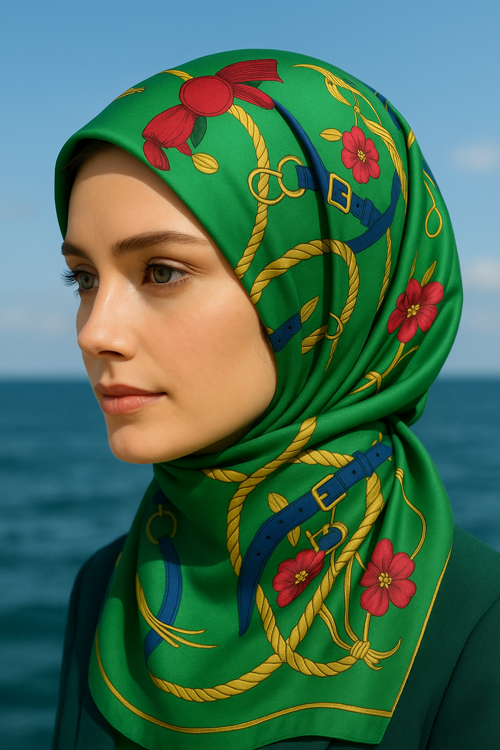 Yeşil Desenli İpek Eşarp