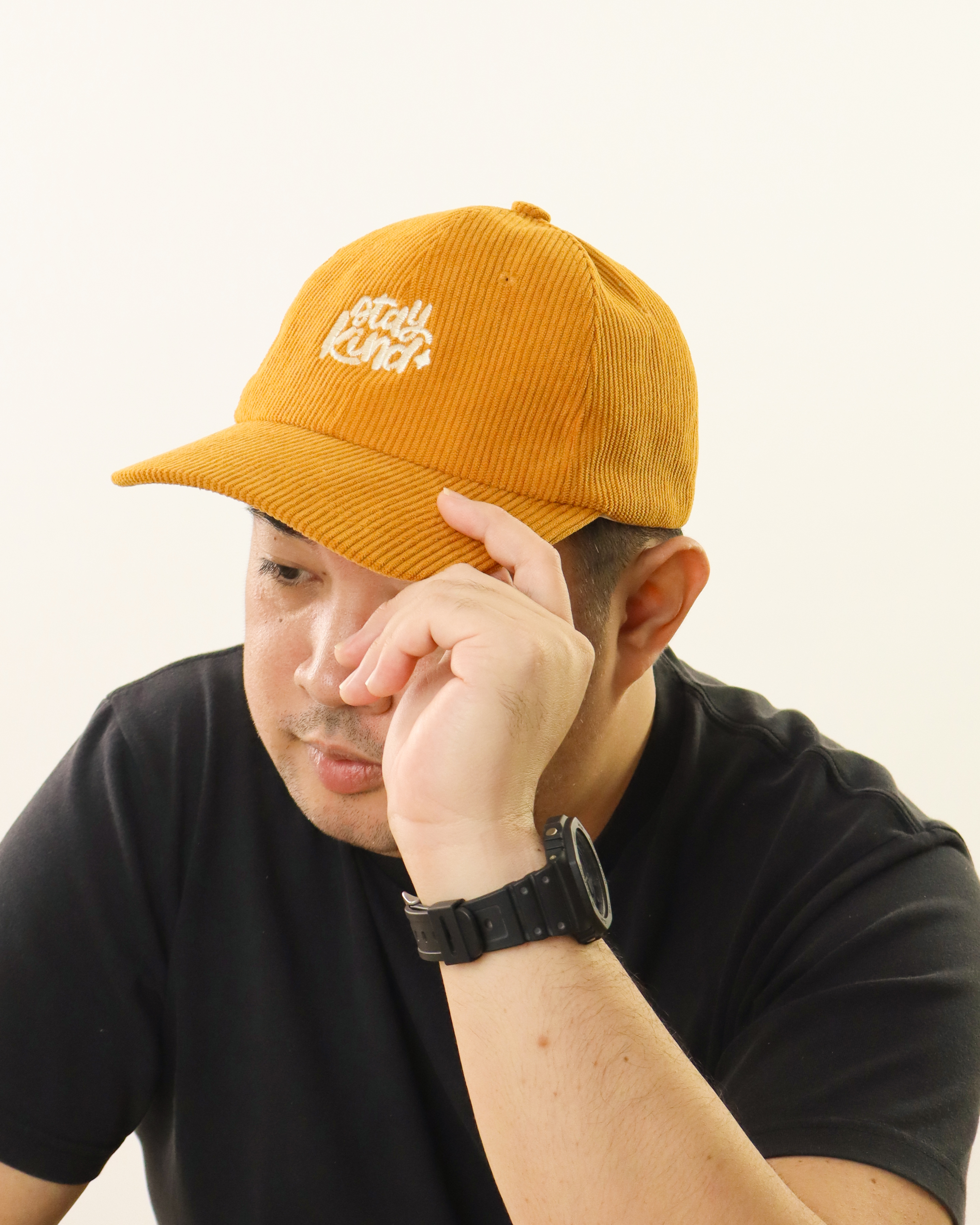 "Stay Kind" Embroidered Corduroy Cap (Ochre)