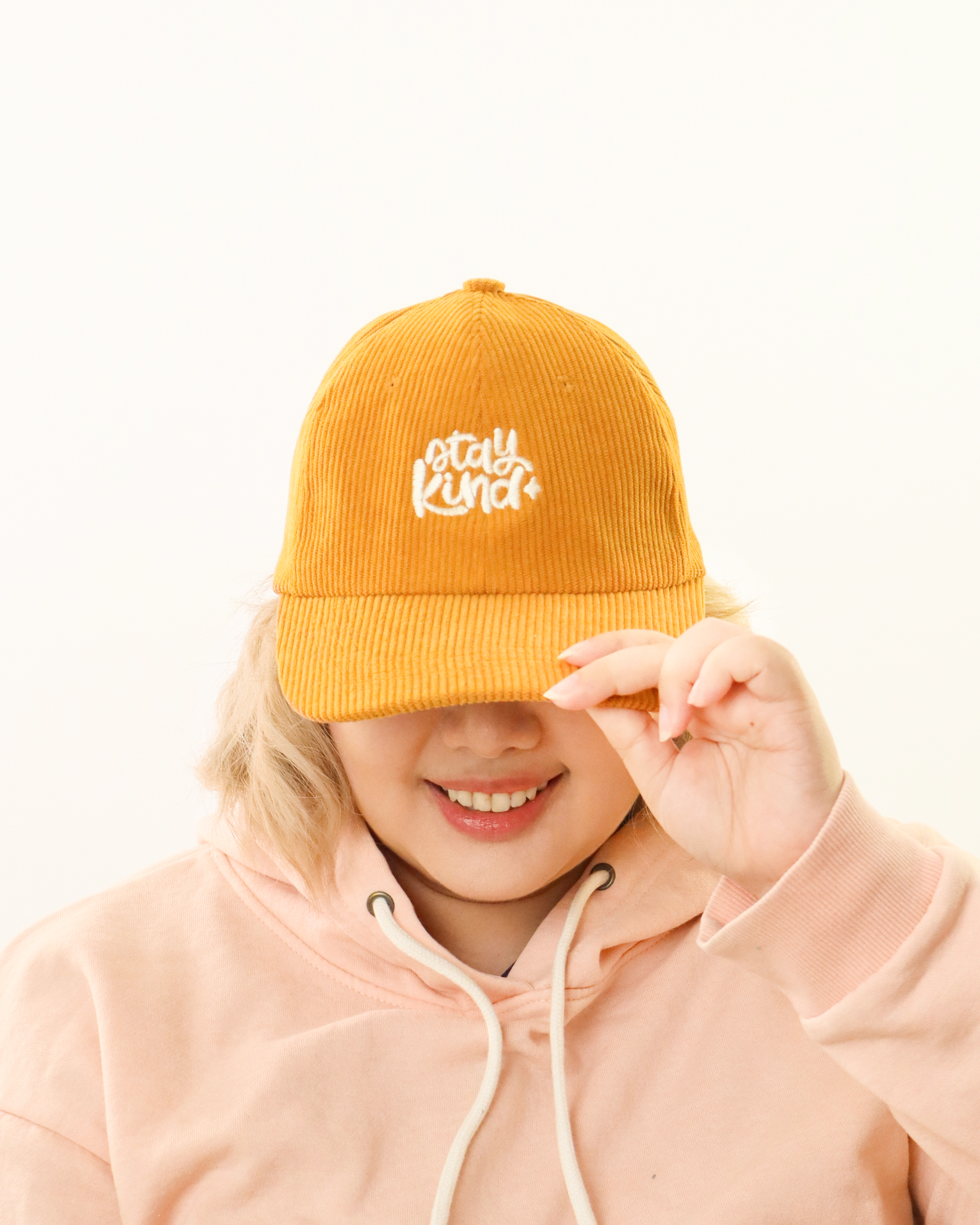 "Stay Kind" Embroidered Corduroy Cap (Ochre)