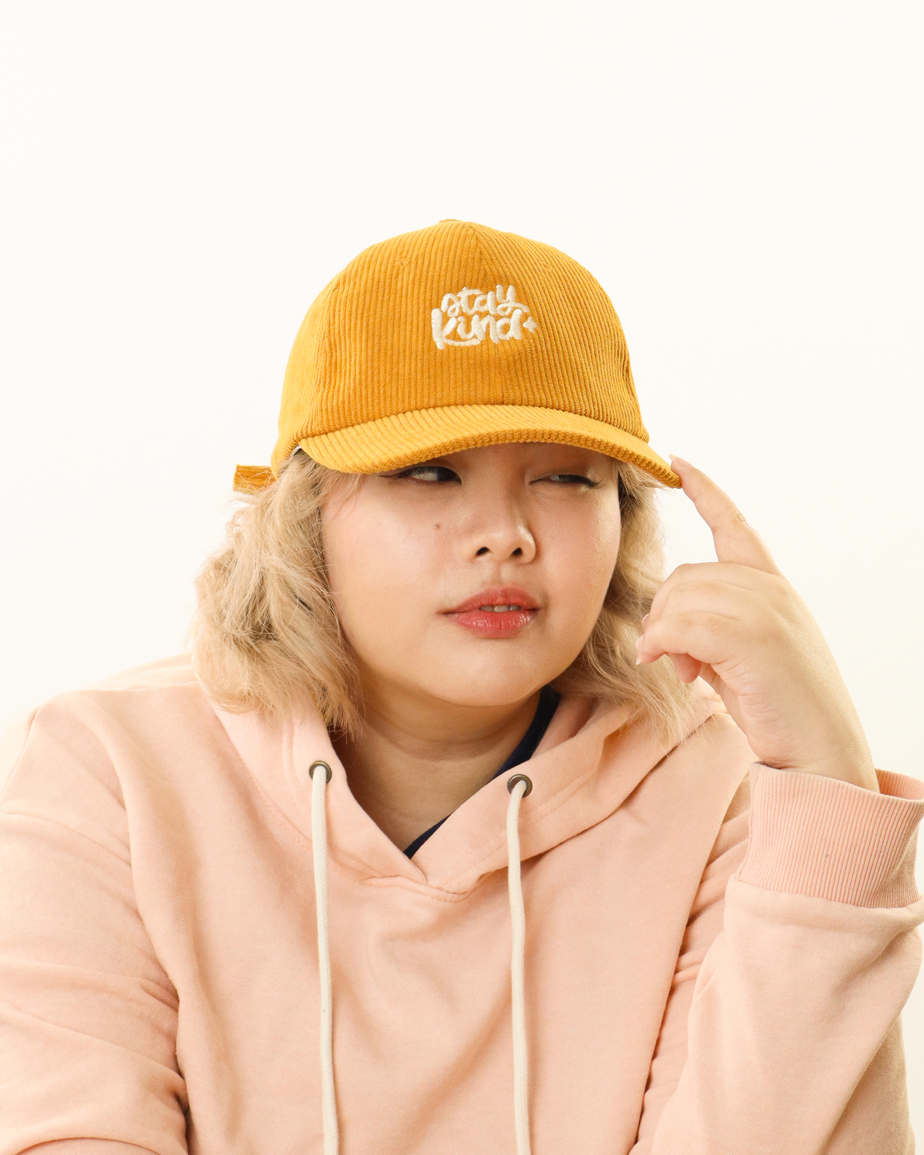 "Stay Kind" Embroidered Corduroy Cap (Ochre)