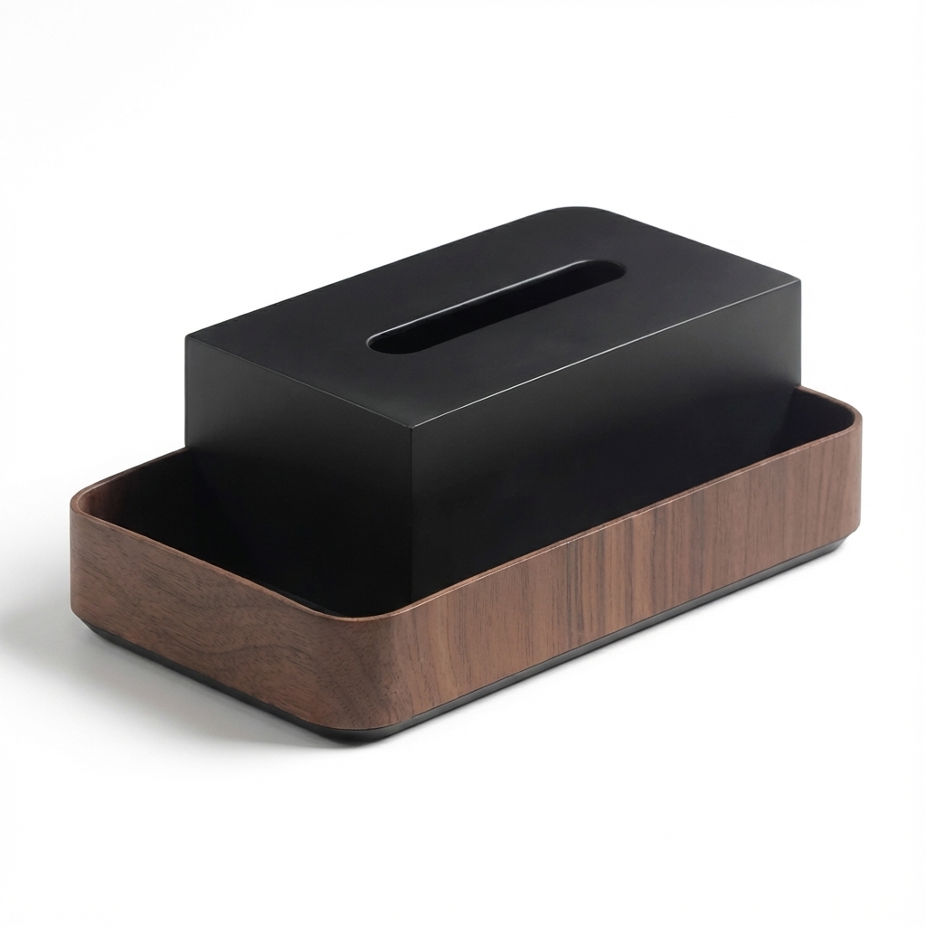 Boîte à mouchoirs en bois et noir