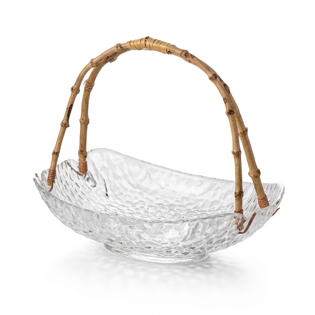 Panier en verre avec anse en bambou