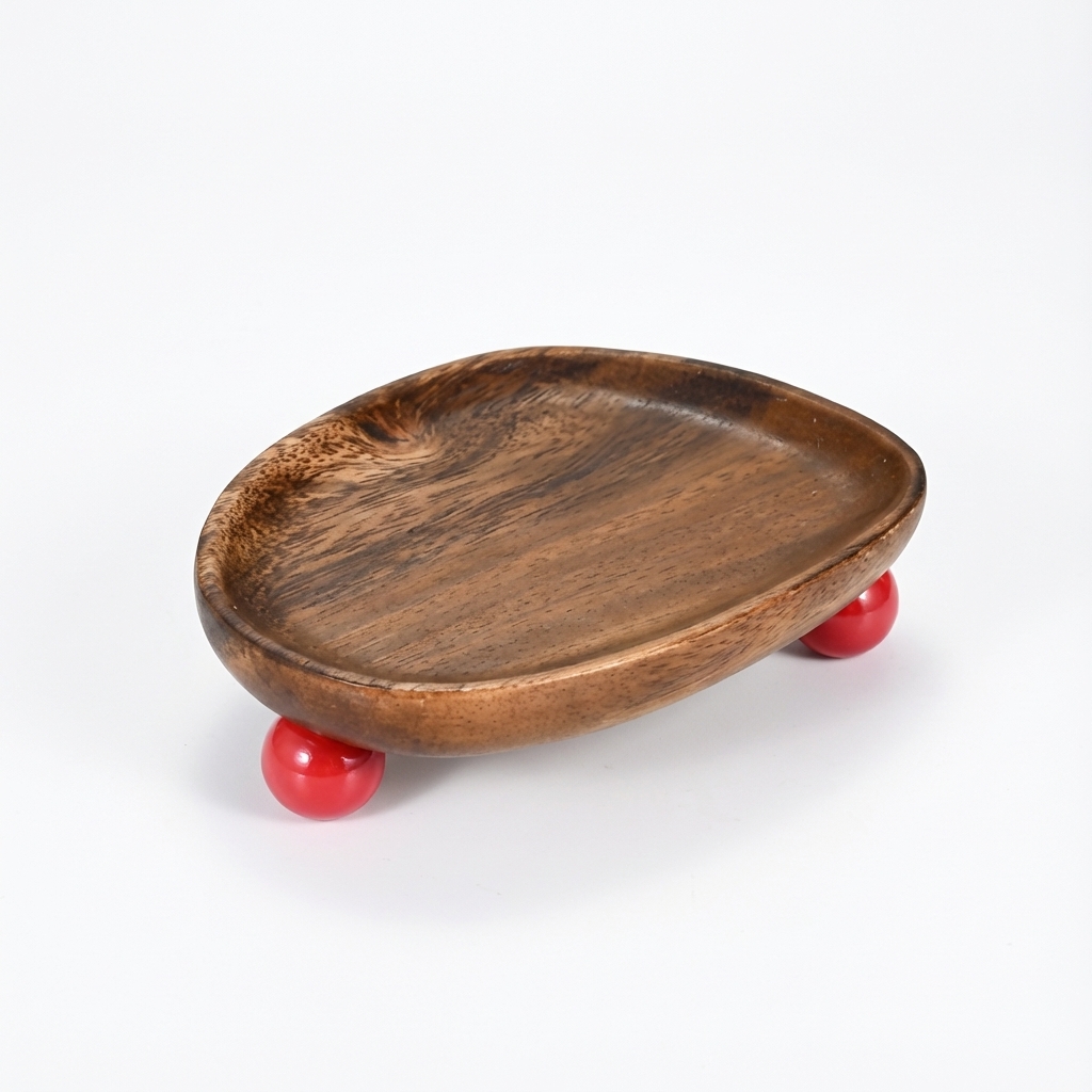 Plateau en bois à pieds rouges