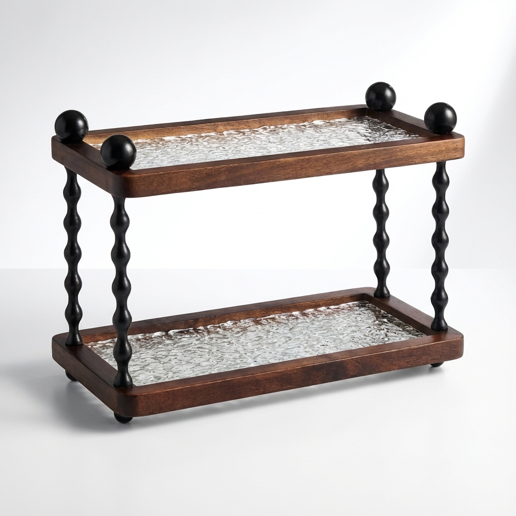 Étagère décorative en bois et verre