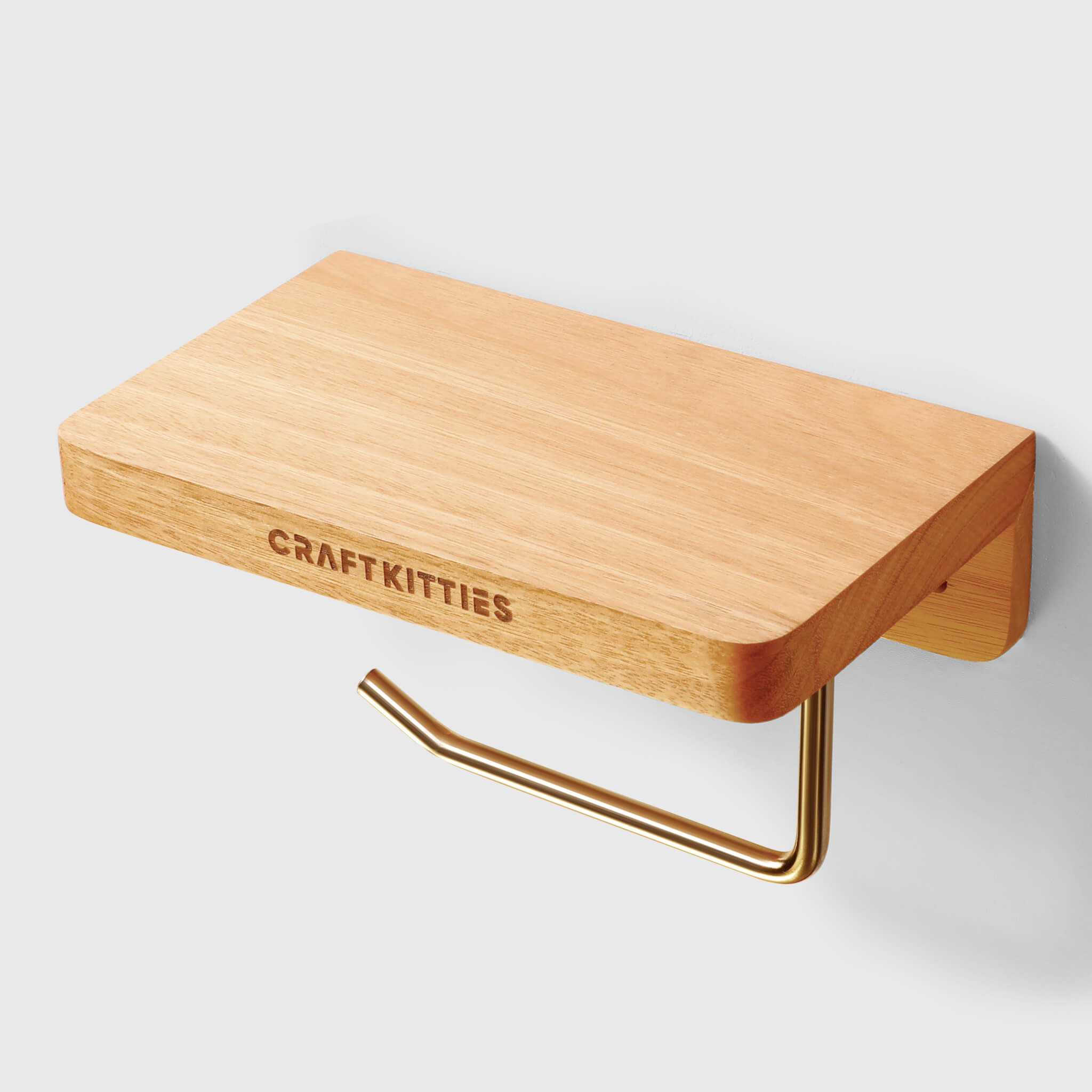 Étagère murale en bois avec porte-rouleau