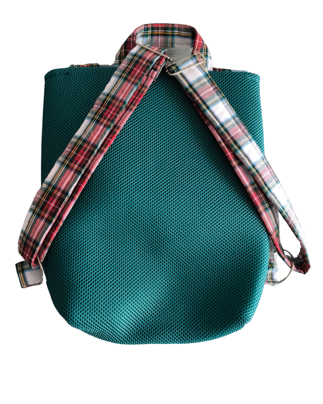 Mochila de tela escocesa y malla verde