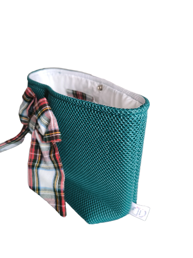 Neceser de mano verde con lazo