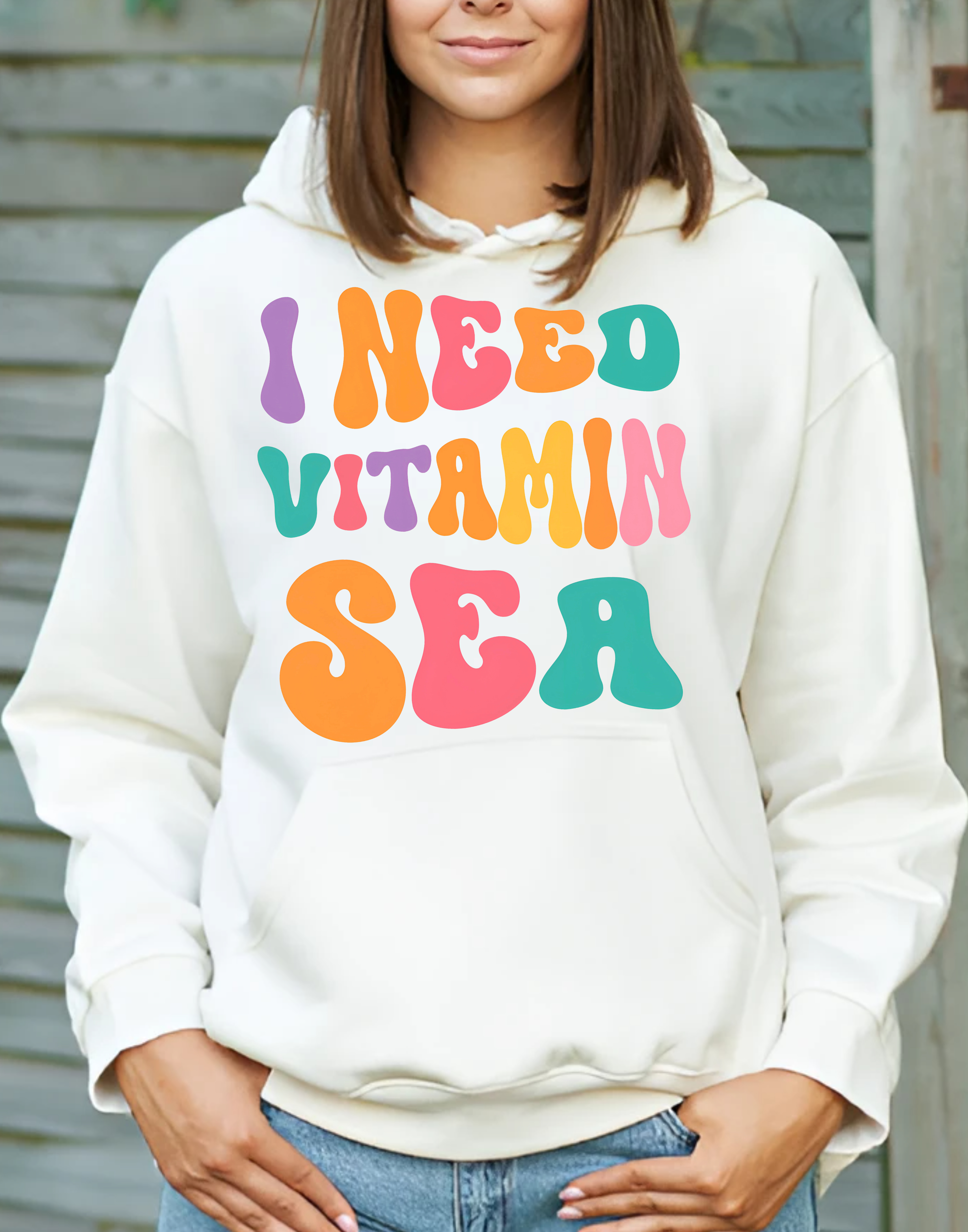 I NEED VITAMIN SEA WHITE HOODIE / SHIRT A3 SIZE 
