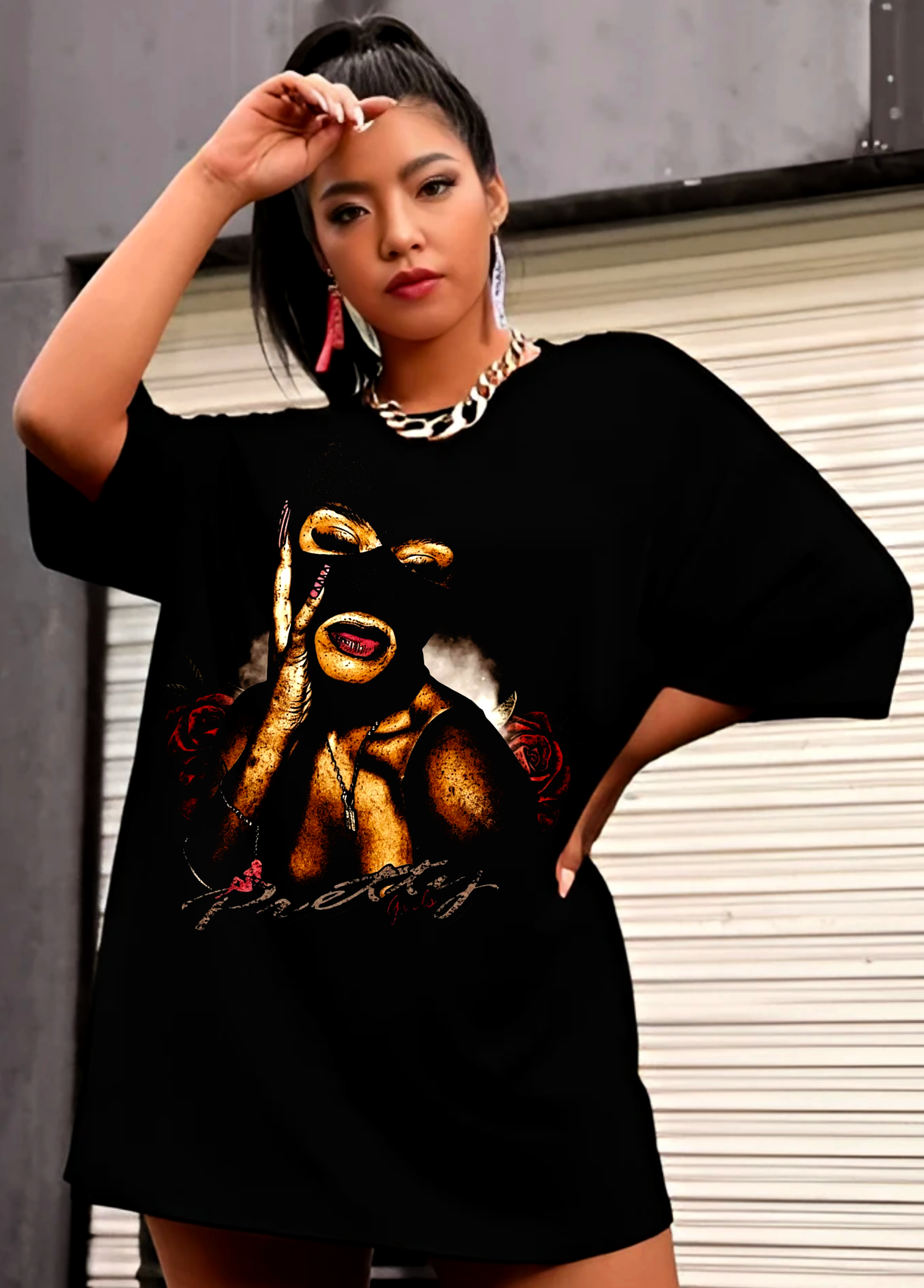 PRETTY GIRLS Graphic Print Oversized T-Shirt