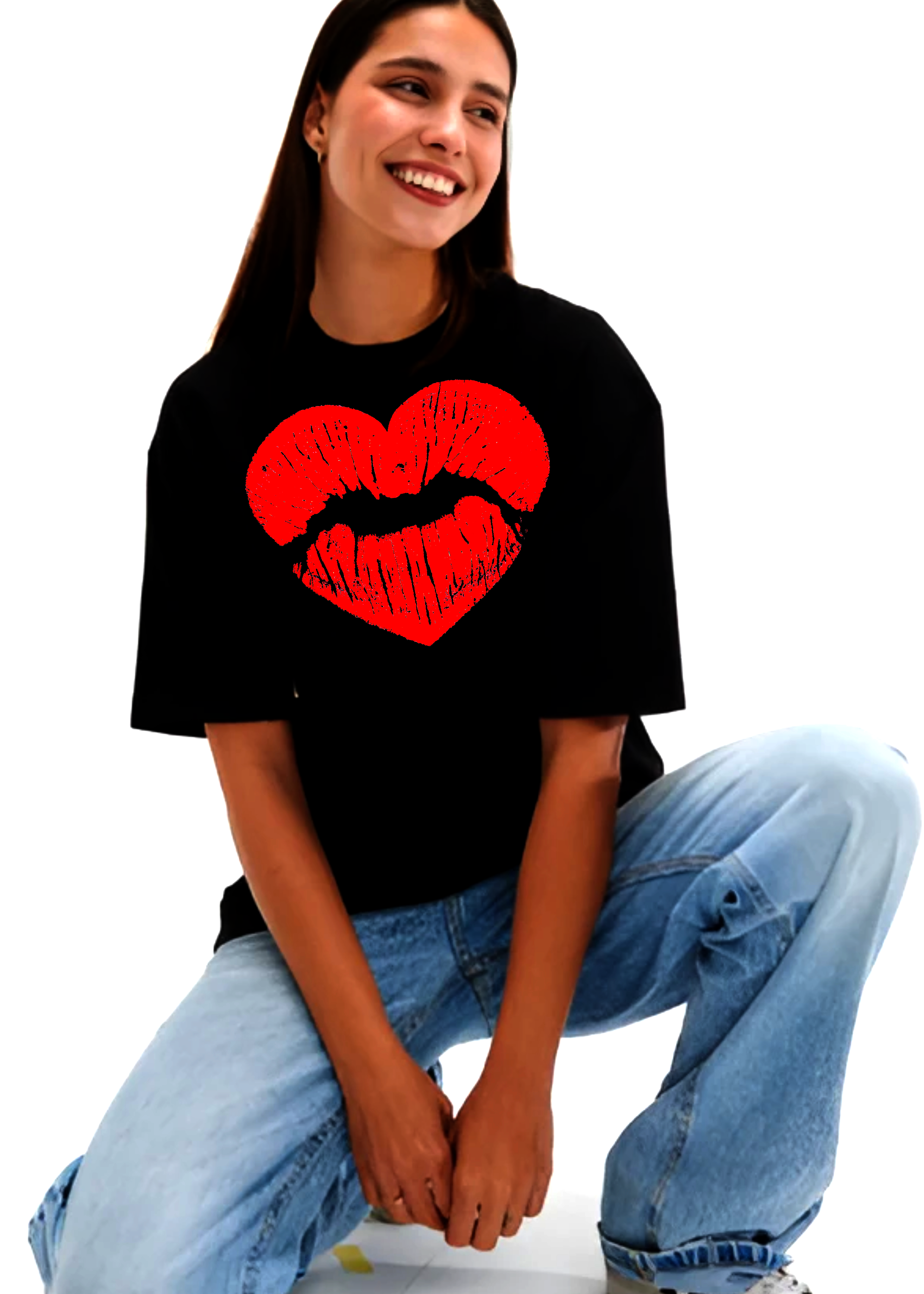 "HEART KISS" BLACK SHIRT A4