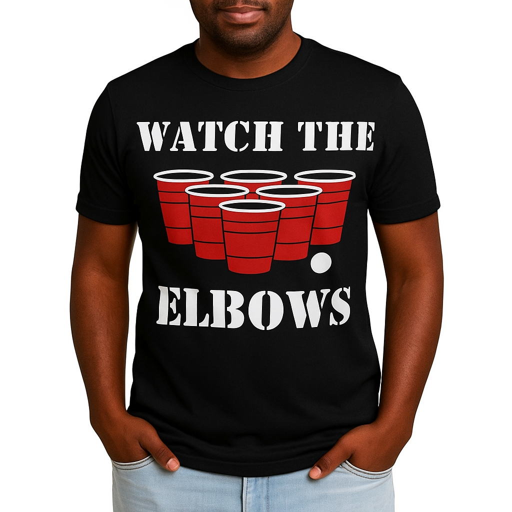 WATCH THE ELBOWS BLACK SHIRT A3 SIZE