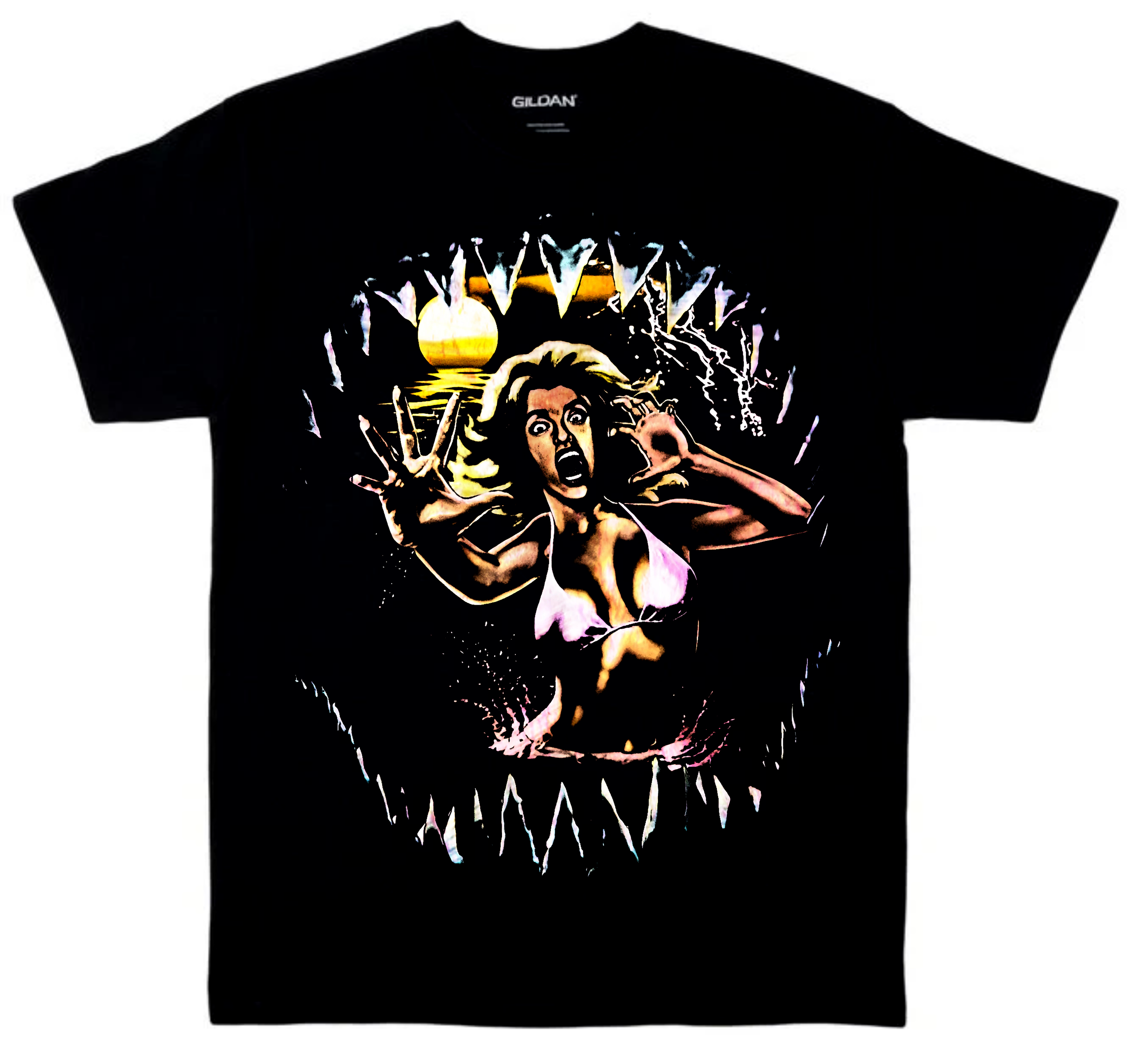 SHARK ATTACK Graphic Print Black T-Shirt