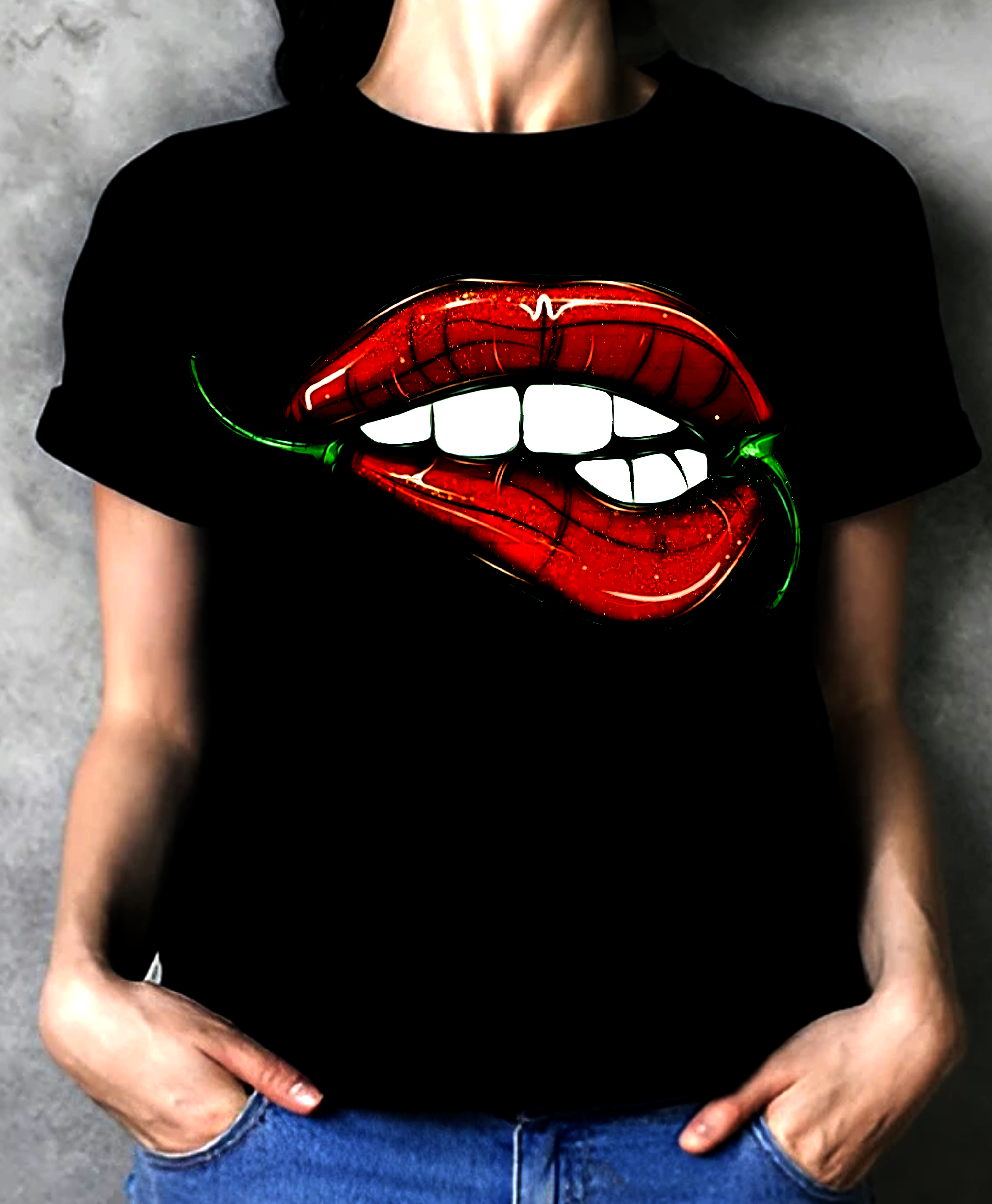 CHILLI LIPS BLACK SHIRT A4 SIZE