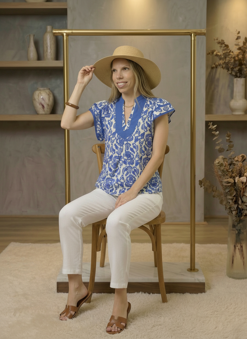 Abstract Print Short Sleeve Blouse