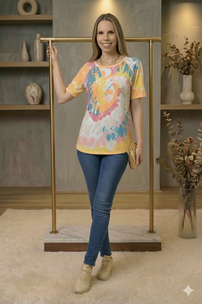 Tie Dye Print Short Sleeve T-Shirt with Raglan Sleeves