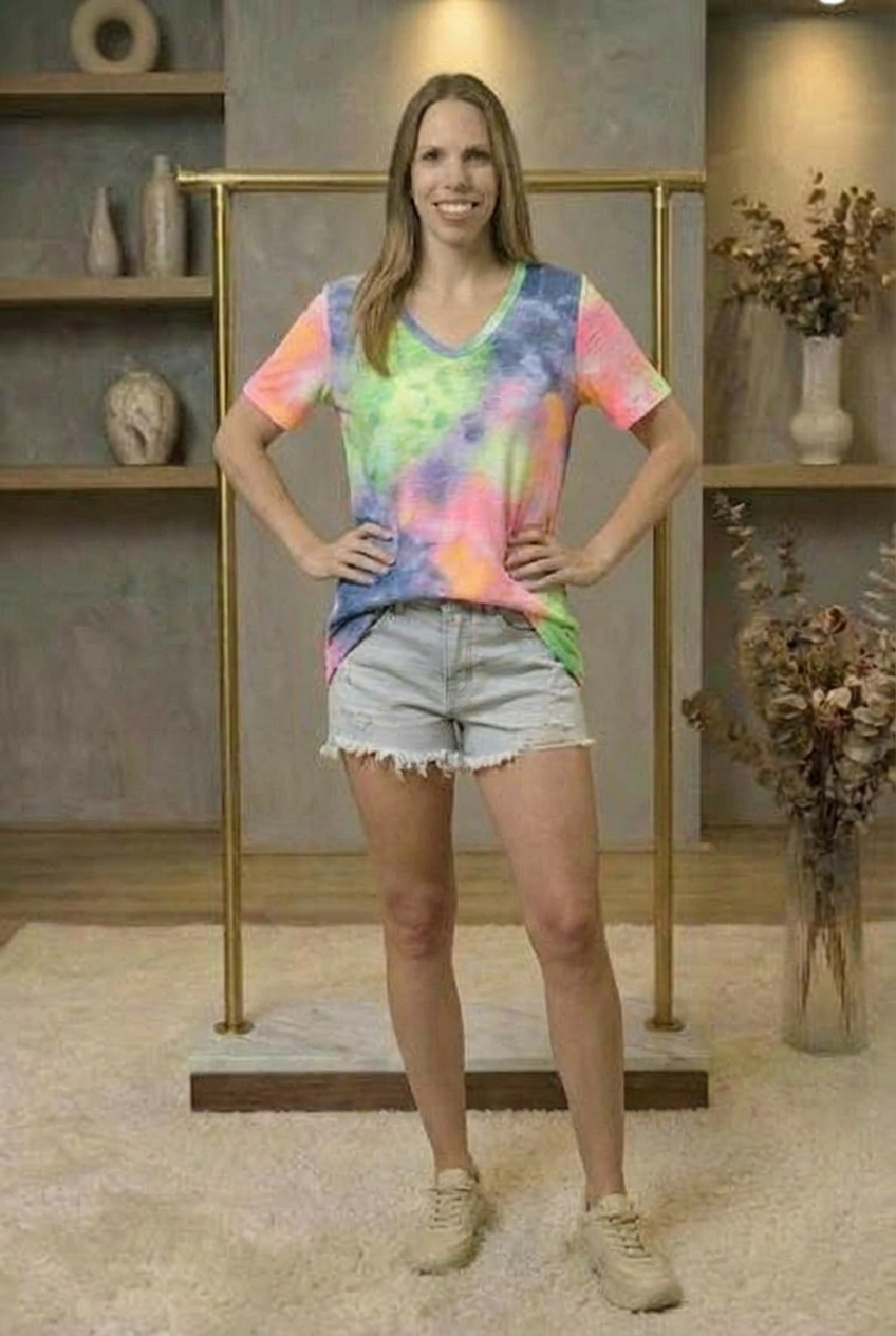 Tie Dye Print Low Gauge Deep U Neck Top